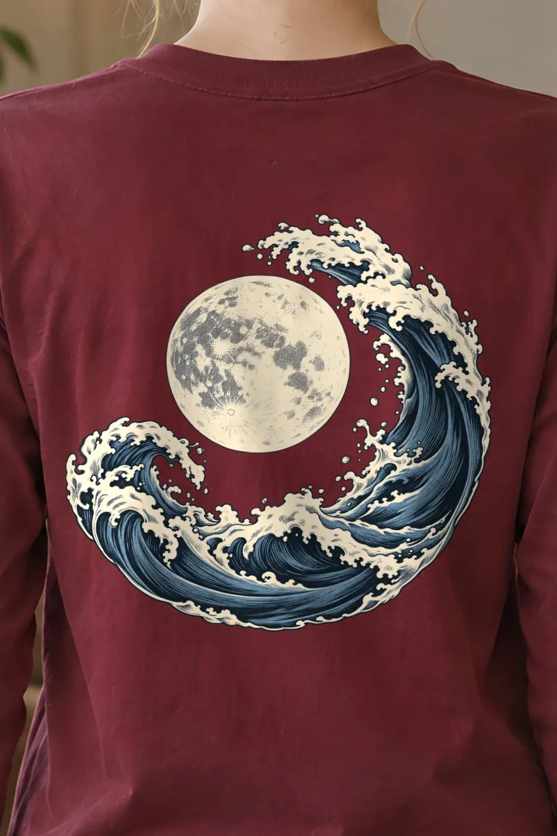 "Moonlit Crest" Unisex Longsleeve T-shirt - the graphic up close
