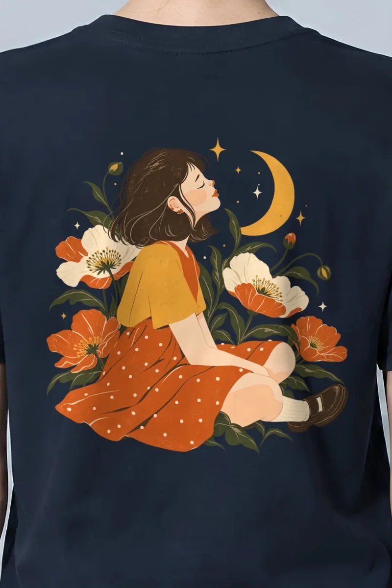 "Moonlit Flower Woman" Heavyweight Unisex Crewneck T-shirt