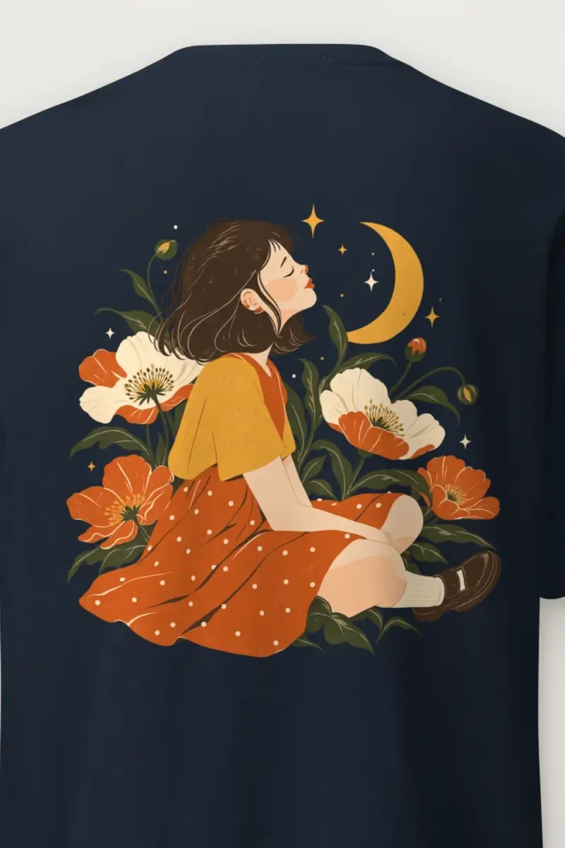 "Moonlit Flower Woman" Heavyweight Unisex Crewneck T-shirt