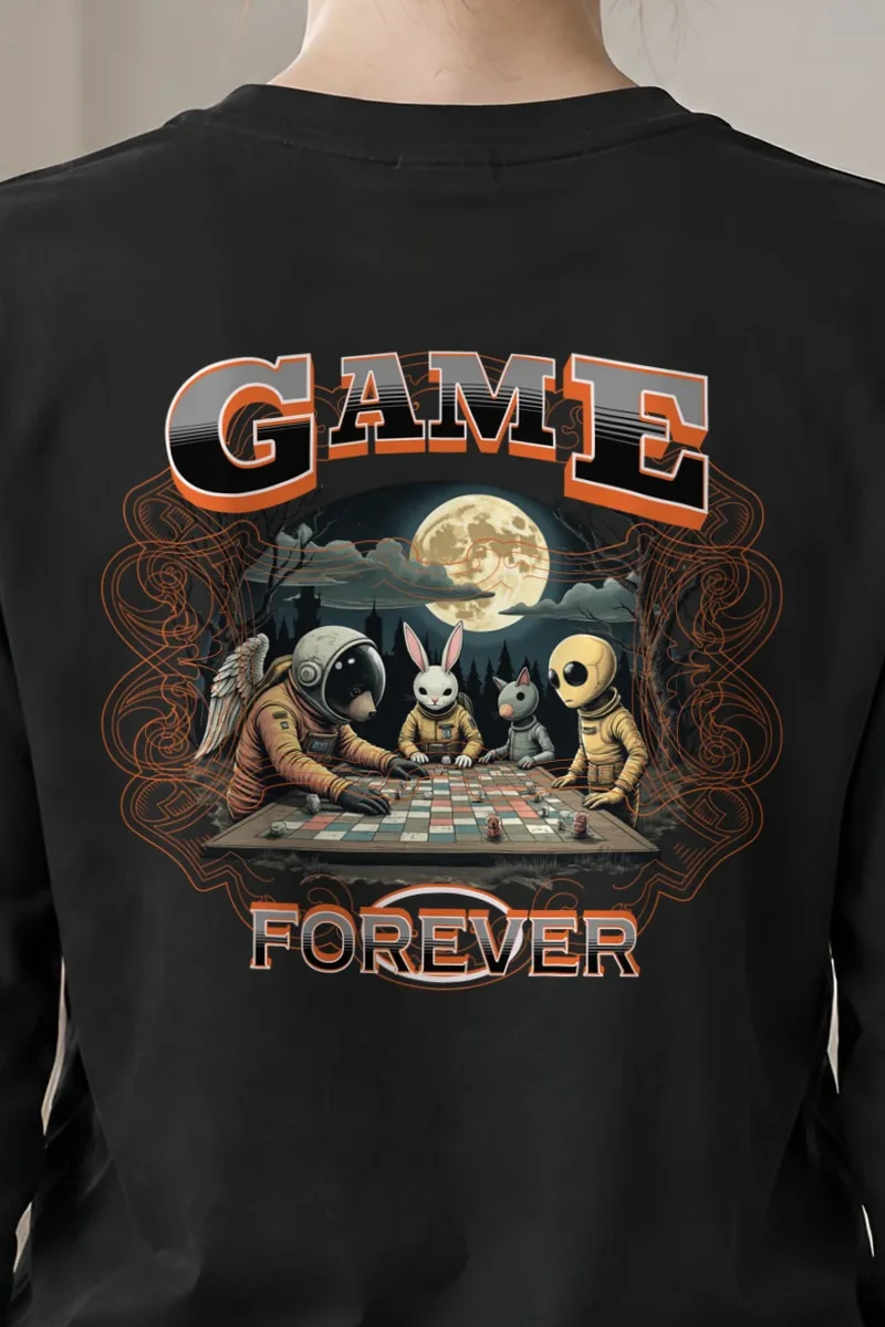"Moonlit Game Night" Unisex Longsleeve T-shirt - the graphic up close