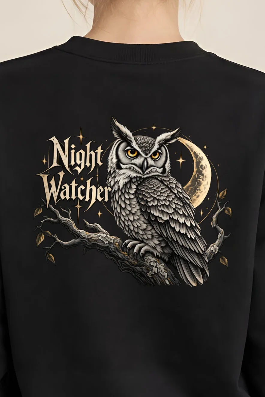 "Moonlit Horned Owl" 1 Crewneck Sweatshirt - the graphic up close
