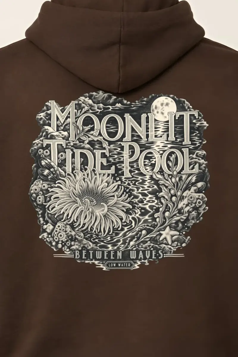 "Moonlit Tide Pool" Heavy Blend Unisex Pullover Hoodie - the graphic up close