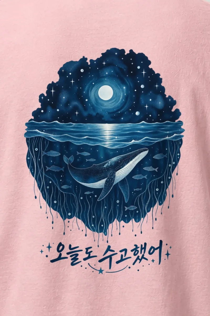 "Moonlit Whale Waves" Heavyweight Unisex Crewneck T-shirt