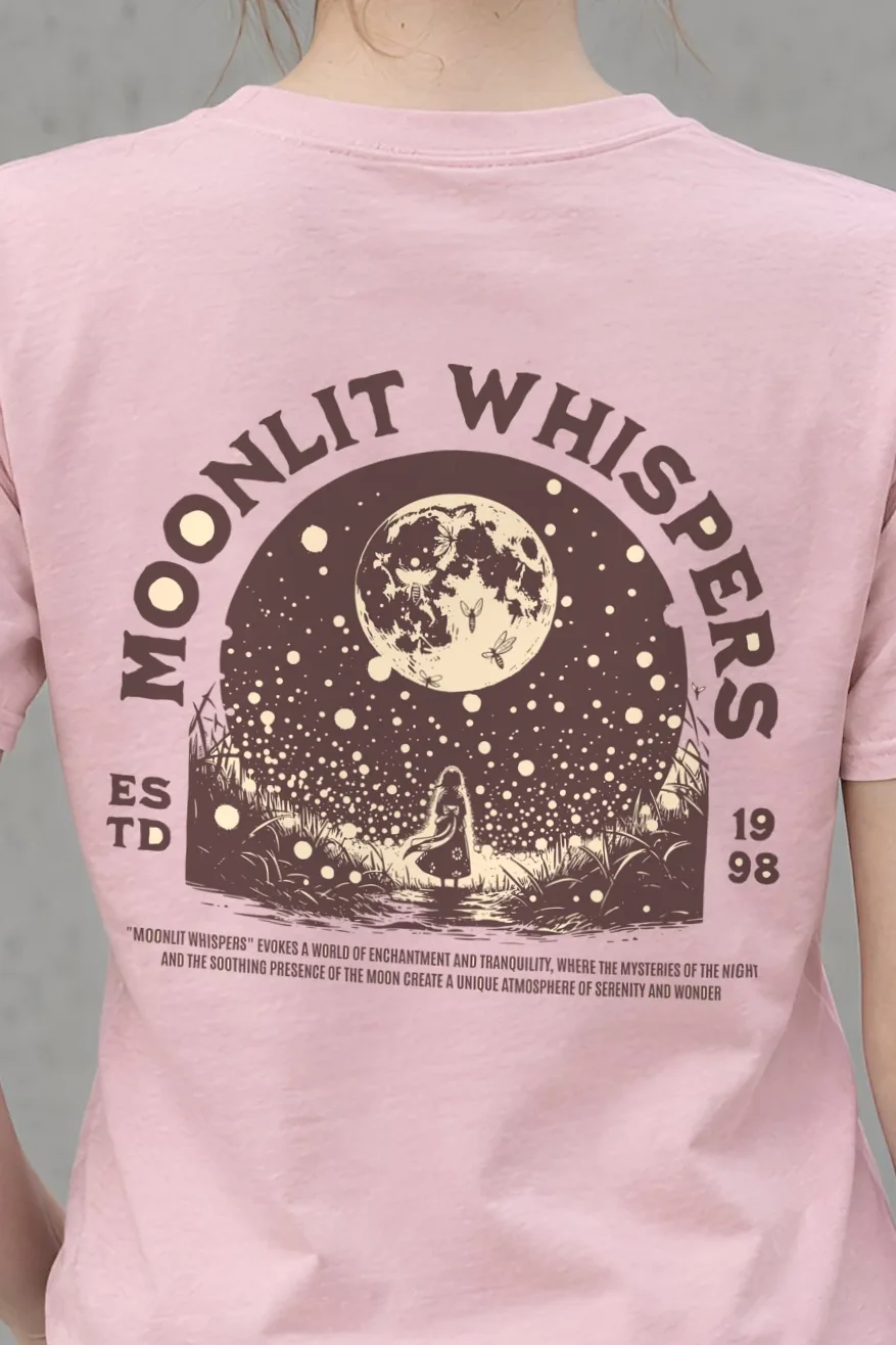 "Moonlit Whispers" Heavyweight Unisex Crewneck T-shirt - the graphic up close