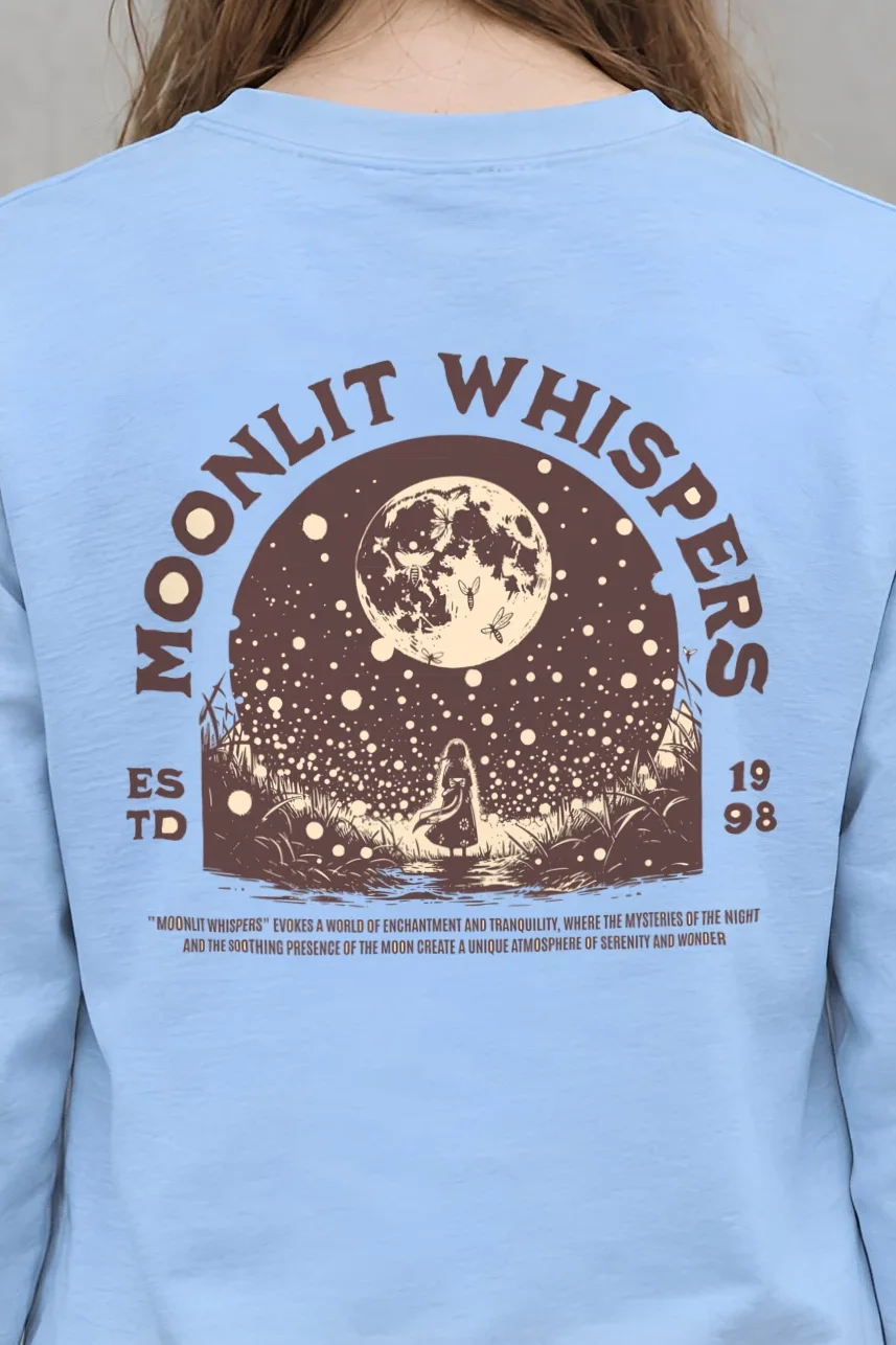 "Moonlit Whispers" Unisex Longsleeve T-shirt - the graphic up close