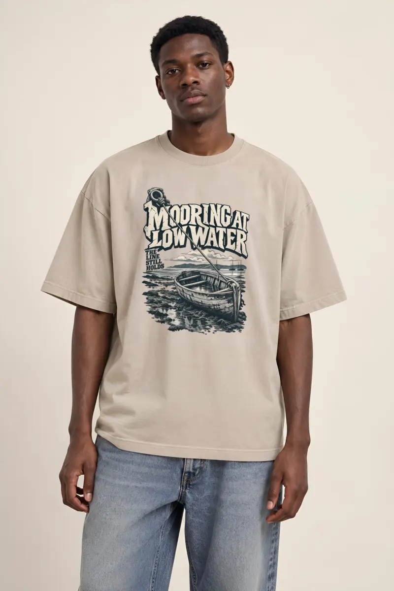 "Mooring at Low Water" Unisex Oversized Heavyweight Crewneck T-Shirt