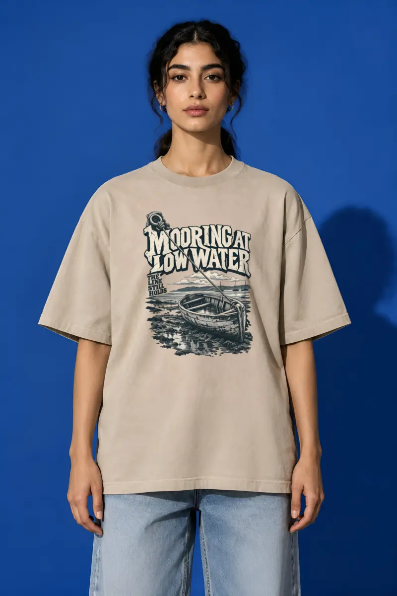"Mooring at Low Water" Unisex Oversized Heavyweight Crewneck T-Shirt