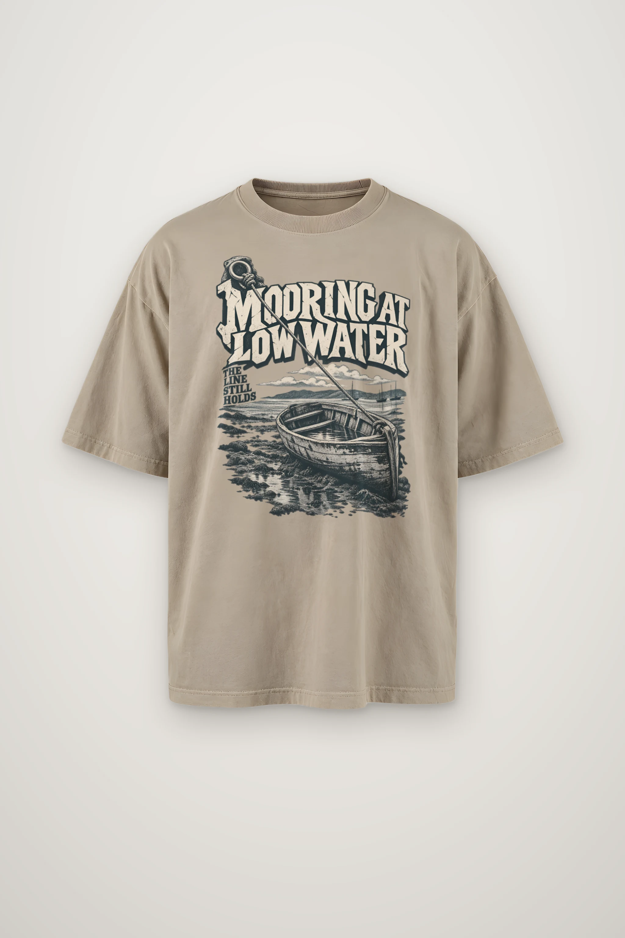 "Mooring at Low Water" Men's Oversized Heavyweight Crewneck T-Shirt