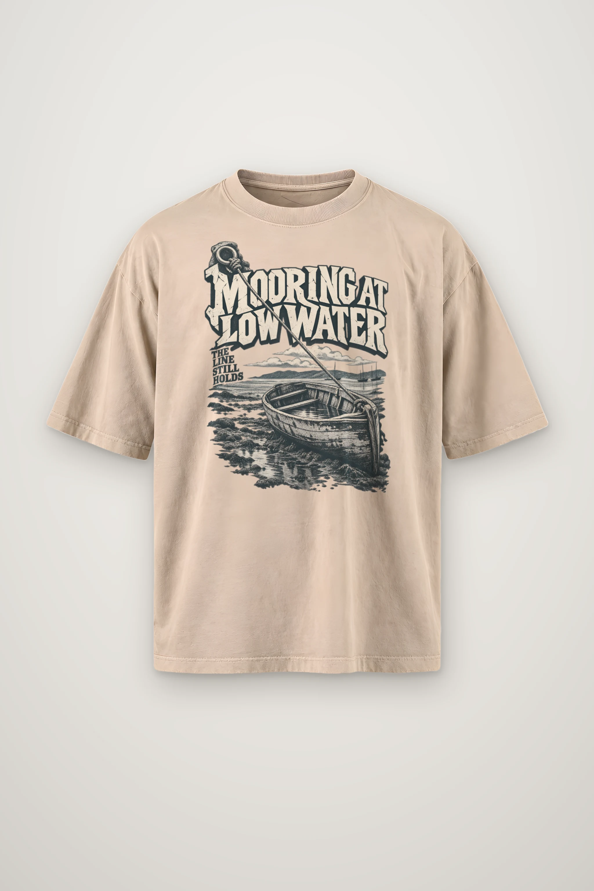 "Mooring at Low Water" Men's Oversized Heavyweight Crewneck T-Shirt