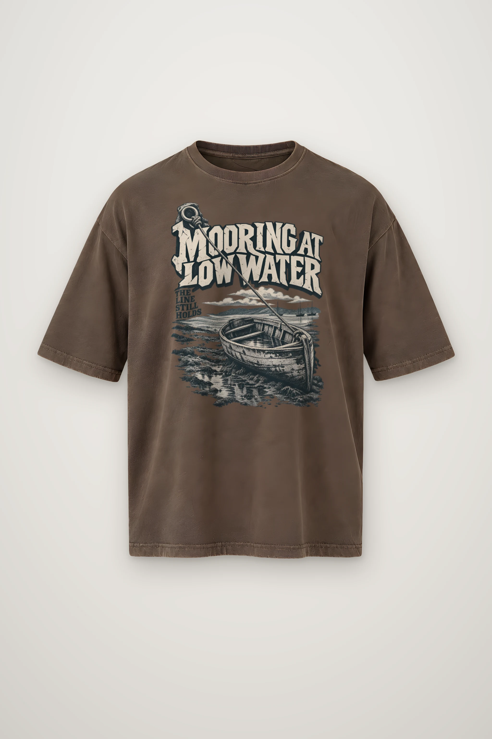 "Mooring at Low Water" Men's Oversized Heavyweight Crewneck T-Shirt