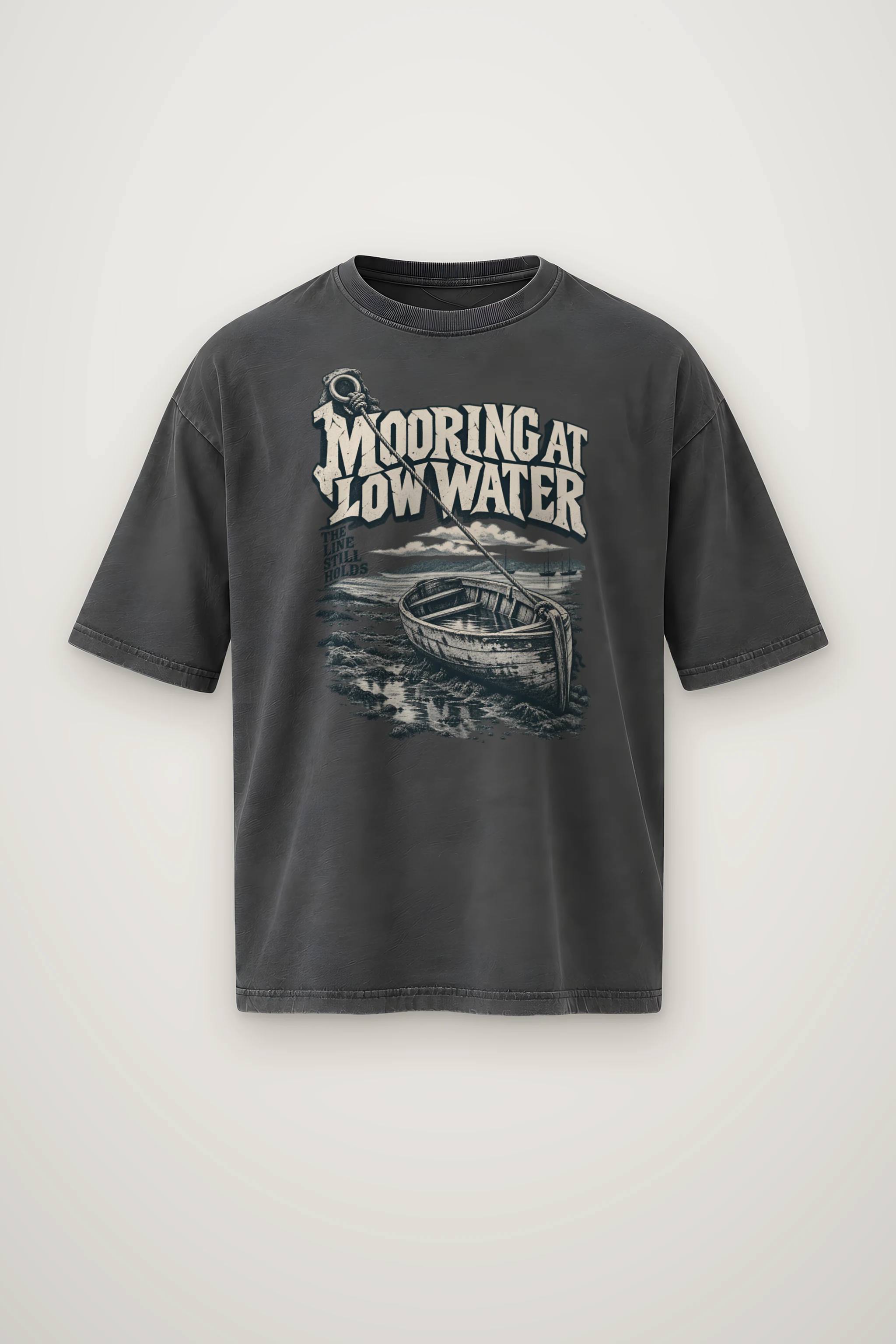 "Mooring at Low Water" Men's Oversized Heavyweight Crewneck T-Shirt