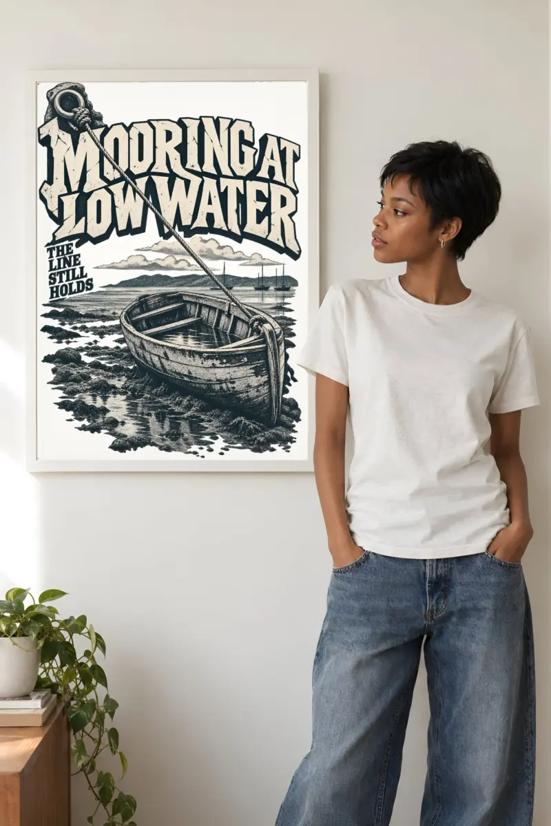 "Mooring at Low Water" Premium Wooden Framed Poster