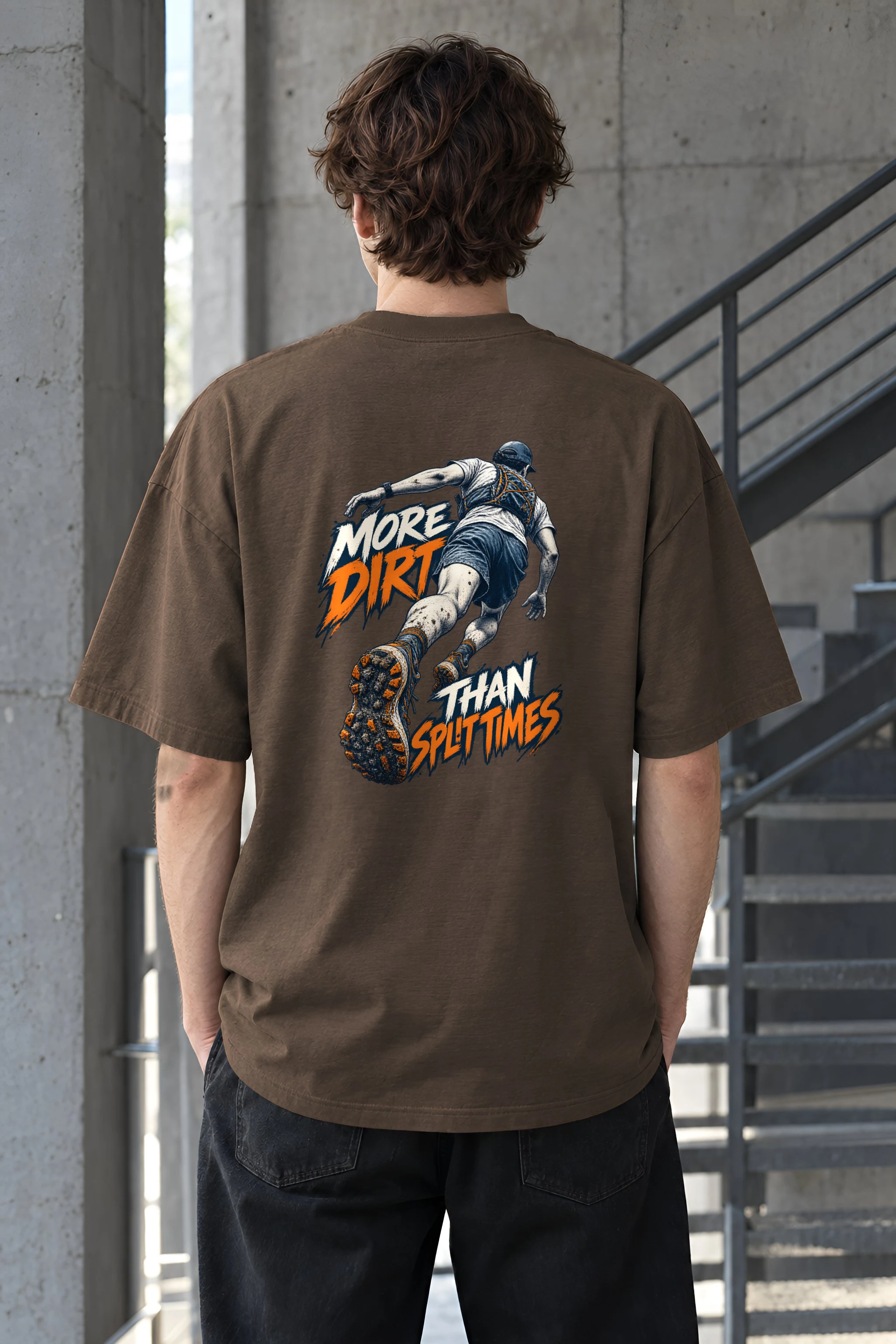 "More Dirt Than Split Times" Men's Oversized Heavyweight Crewneck T-Shirt