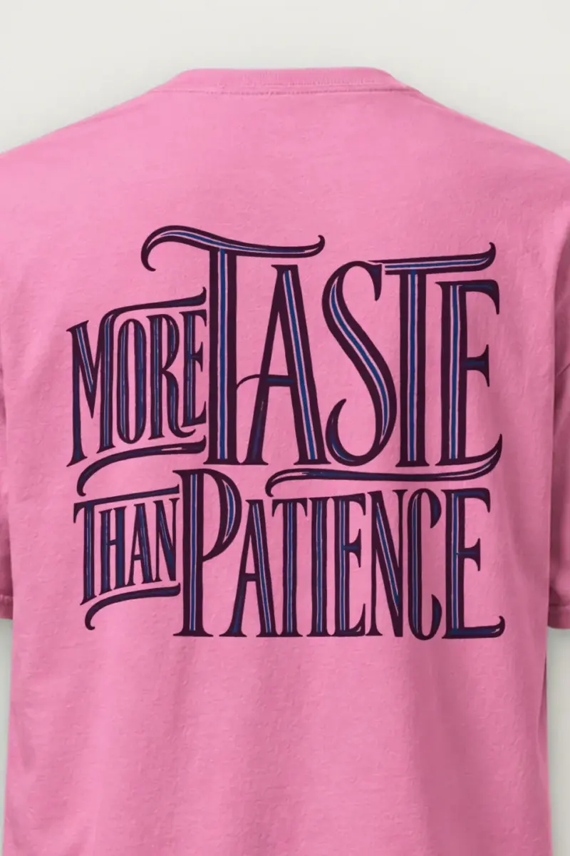 "More Taste Than Patience" Heavyweight Unisex Crewneck T-shirt - the graphic up close