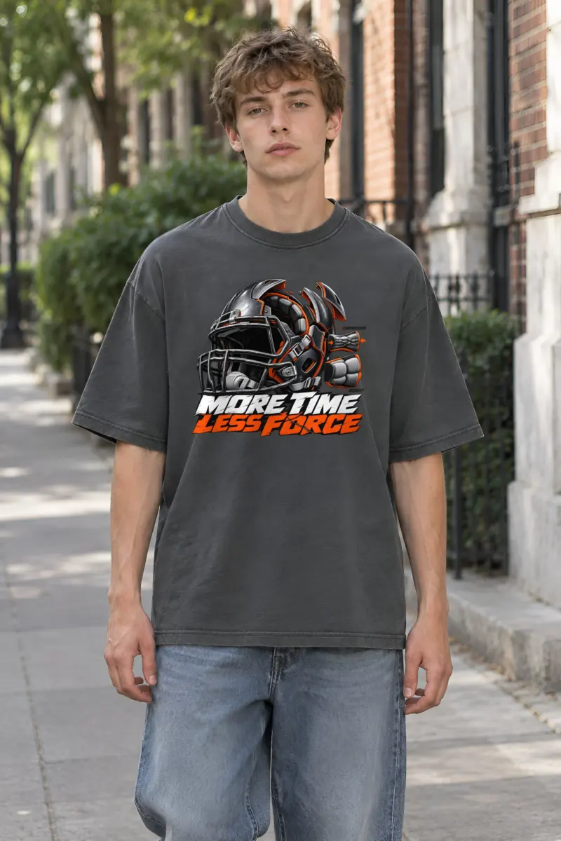 "More Time, Less Force" Unisex Oversized Heavyweight Crewneck T-Shirt