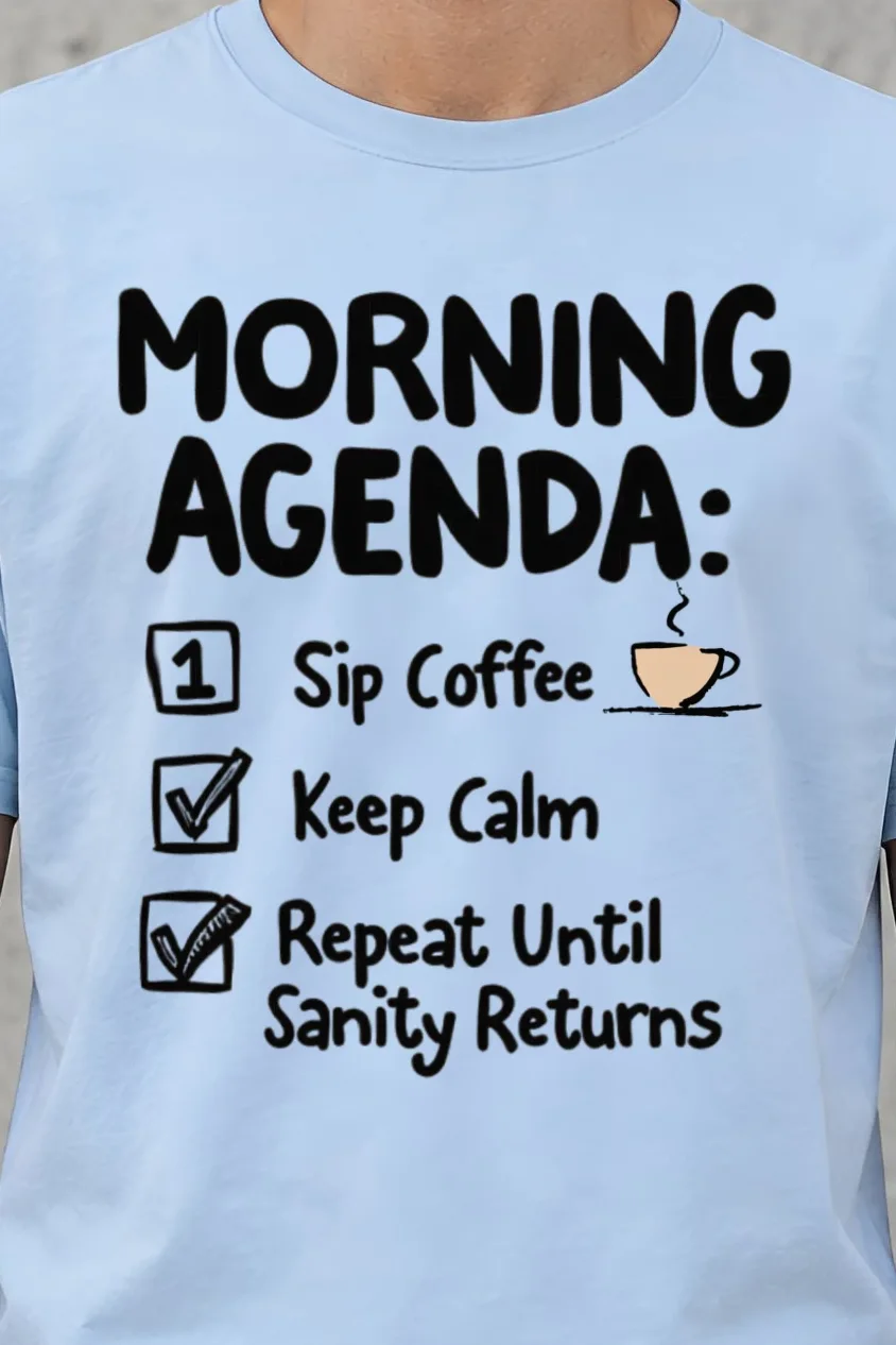 "Morning Agenda" Heavyweight Unisex Crewneck T-shirt - the graphic up close