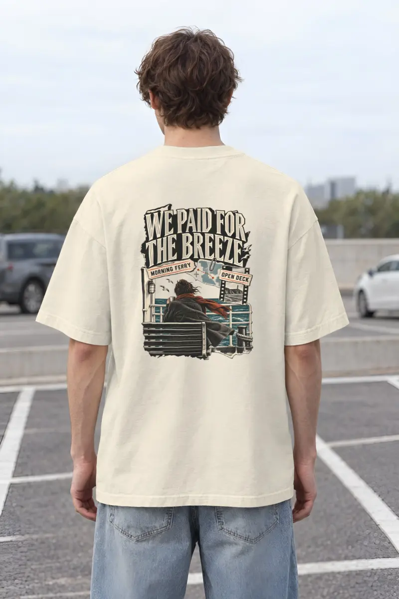 “Morning Ferry” Men’s Oversized Heavyweight Crewneck T-Shirt