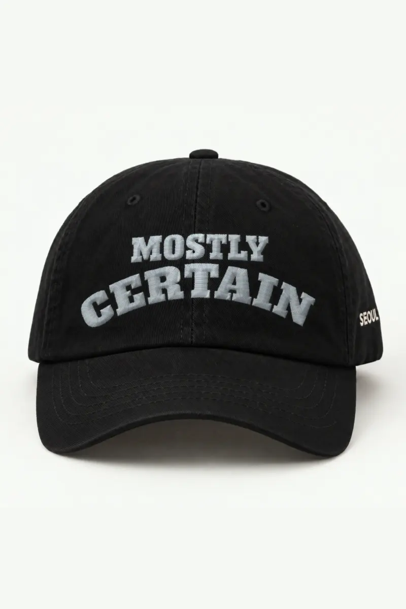 "Mostly Certain" Classic Dad Hat · Embroidered — black/cap-front