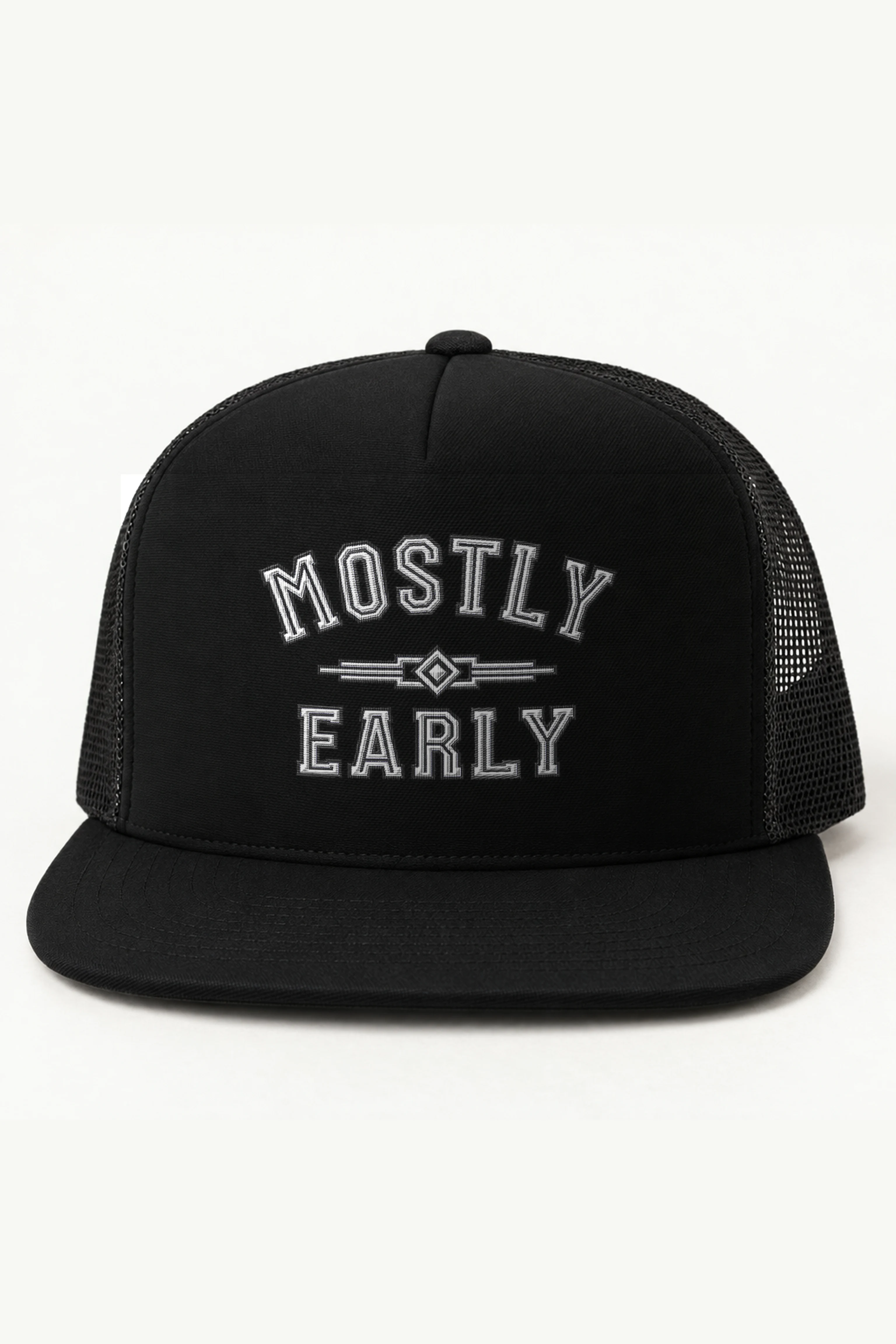 "Mostly Early" 5 Panel Trucker Cap · Embroidered