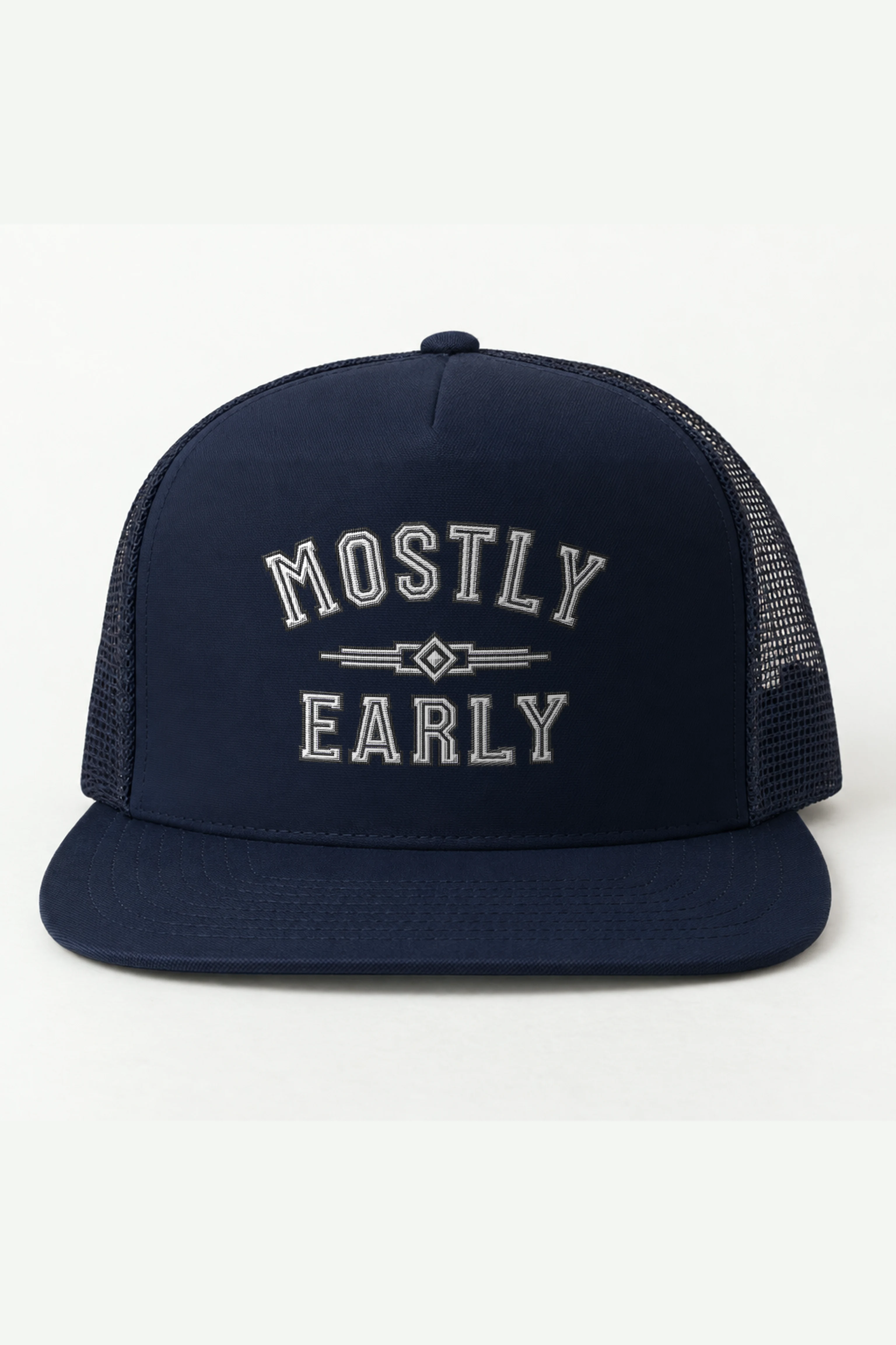 "Mostly Early" 5 Panel Trucker Cap · Embroidered