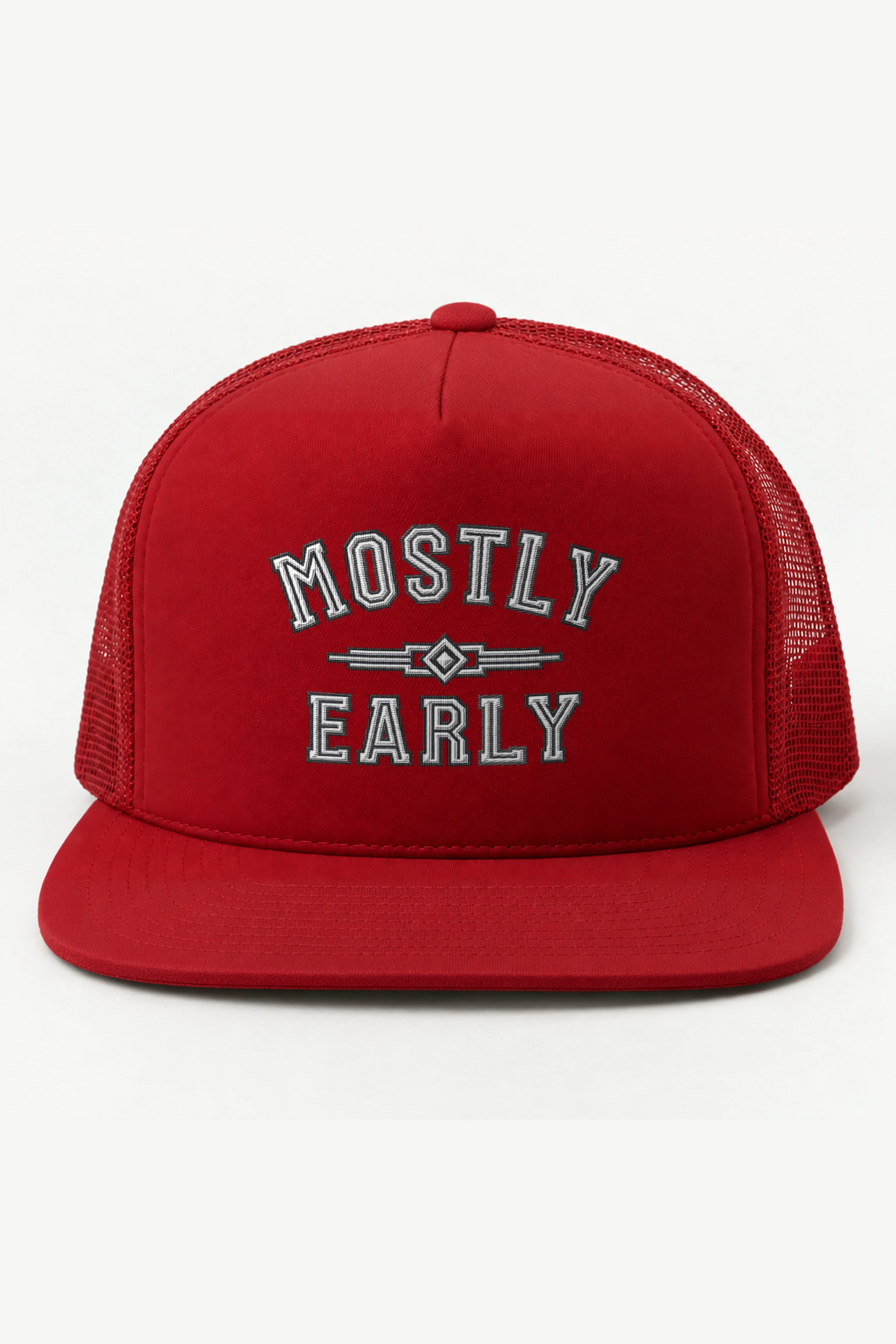 "Mostly Early" 5 Panel Trucker Cap · Embroidered