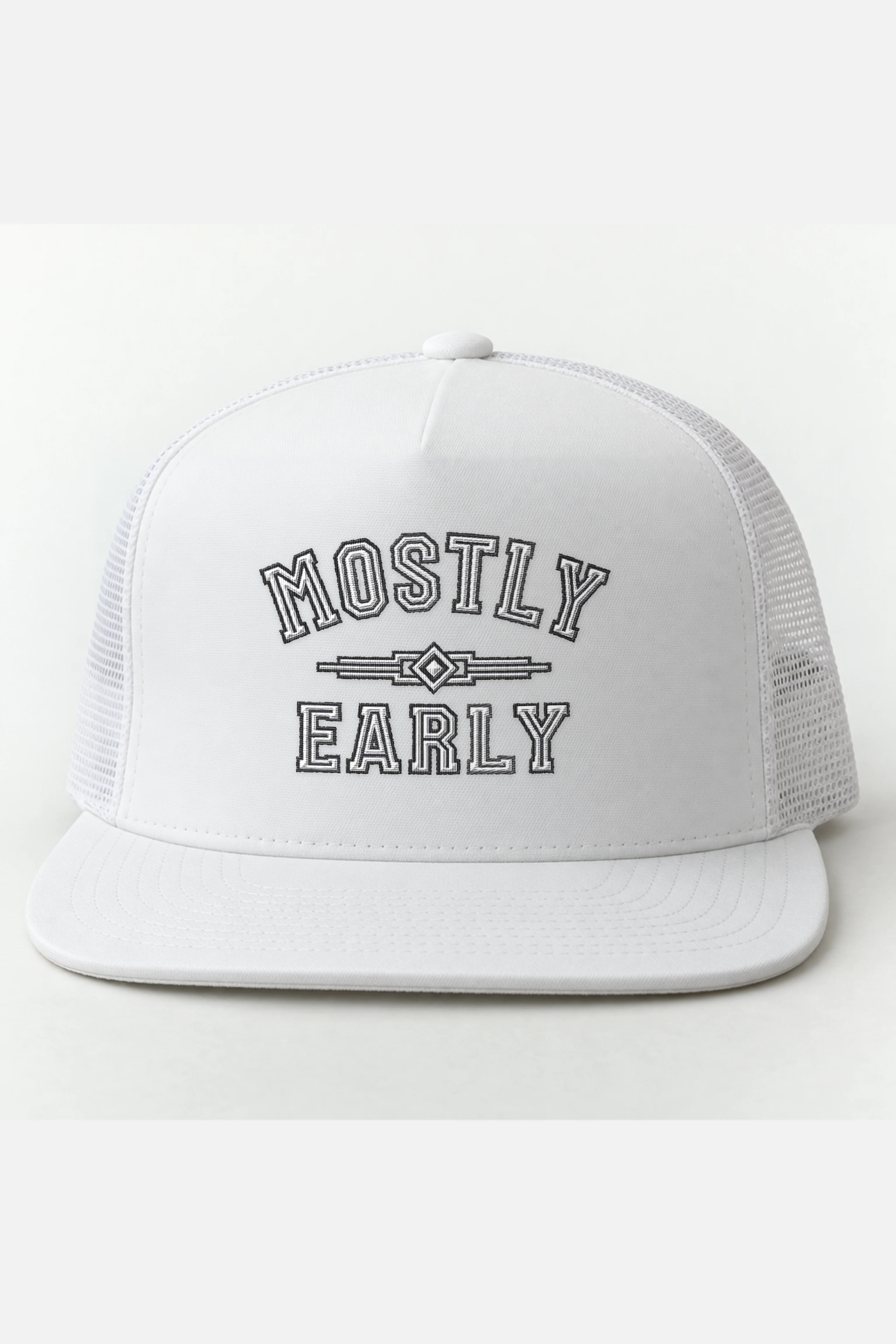 "Mostly Early" 5 Panel Trucker Cap · Embroidered