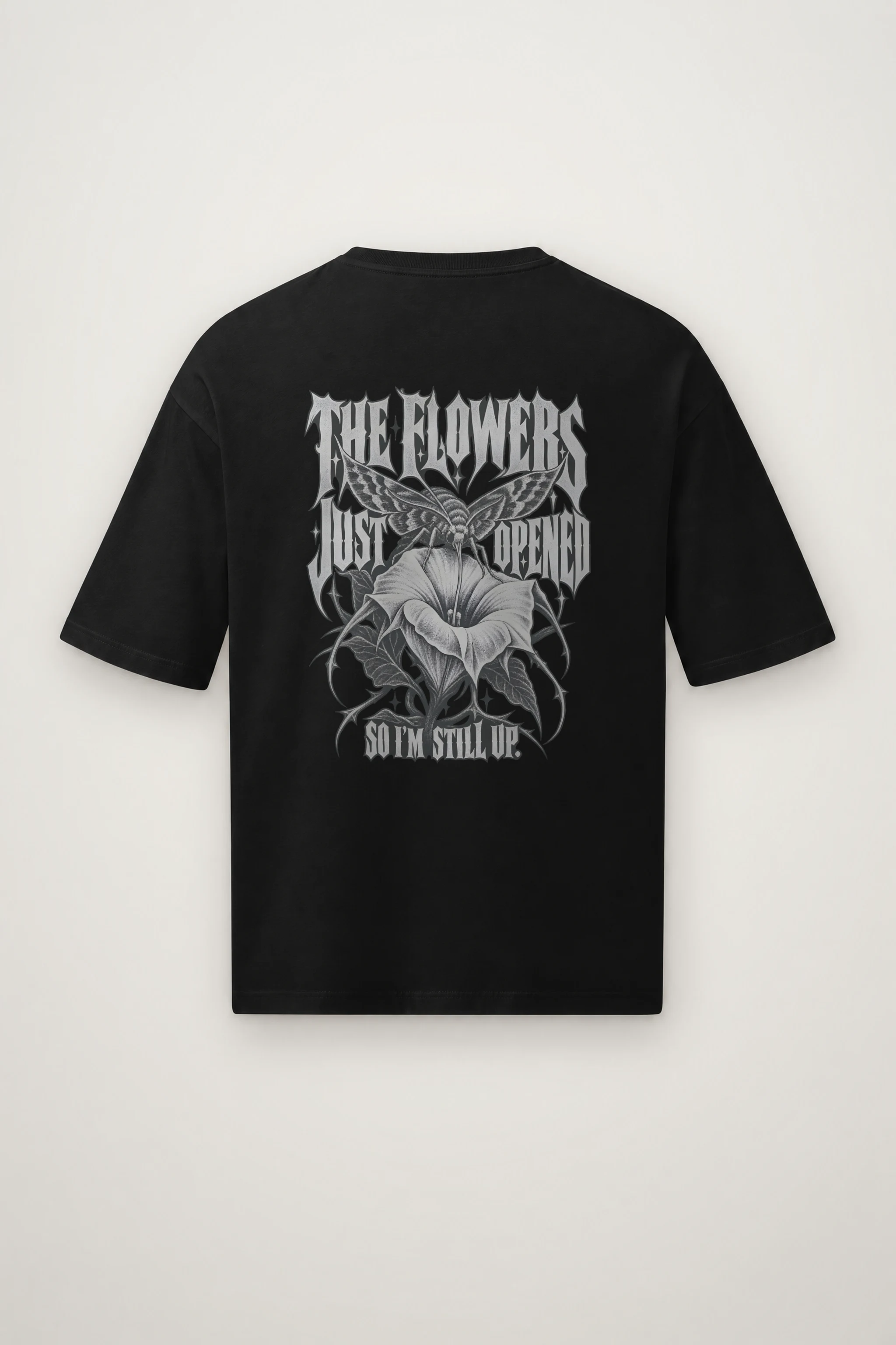 "Moth And Trumpet Flower" Men's Oversized Heavyweight Crewneck T-Shirt