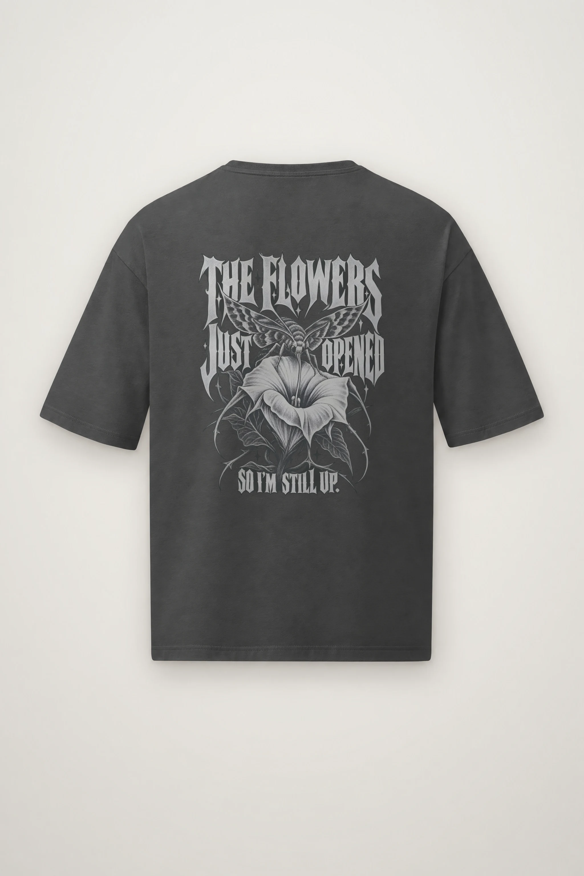 "Moth And Trumpet Flower" Men's Oversized Heavyweight Crewneck T-Shirt