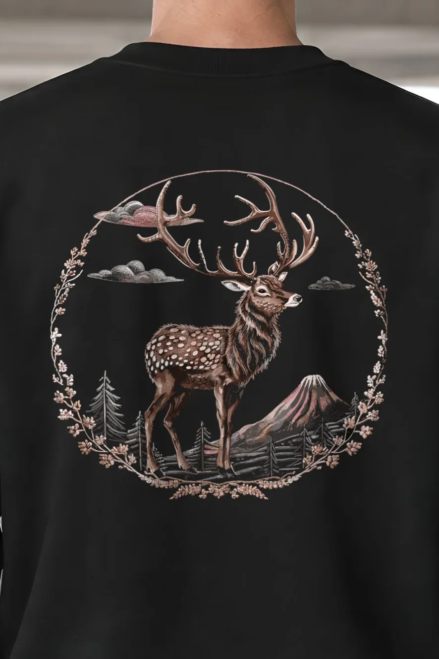 "Mountain Antler Deer" 1 Crewneck Sweatshirt - the graphic up close