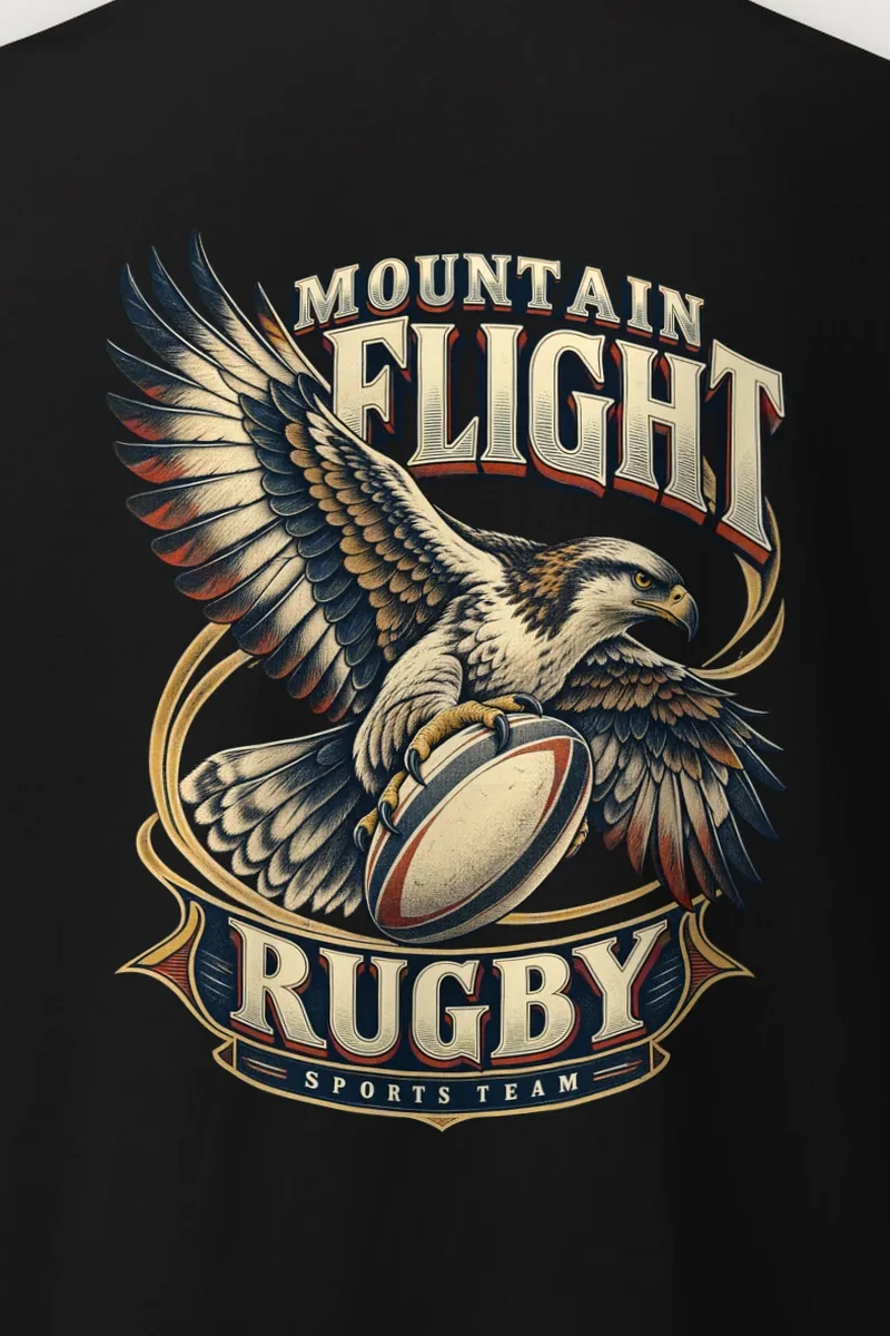 "Mountain Flight Rugby Sports Team" Heavyweight Unisex Crewneck T-shirt - the graphic up close