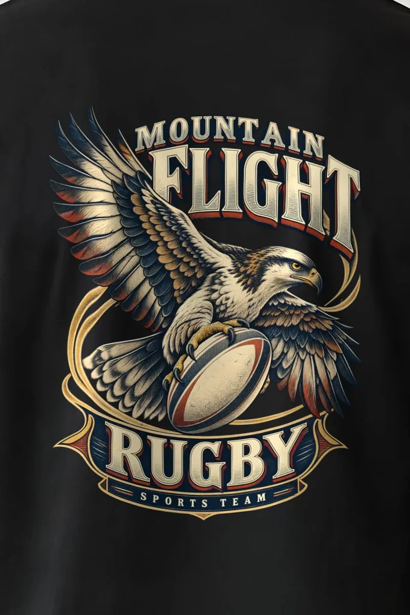 "Mountain Flight Rugby Sports Team" Heavyweight Unisex Crewneck T-shirt - the graphic up close