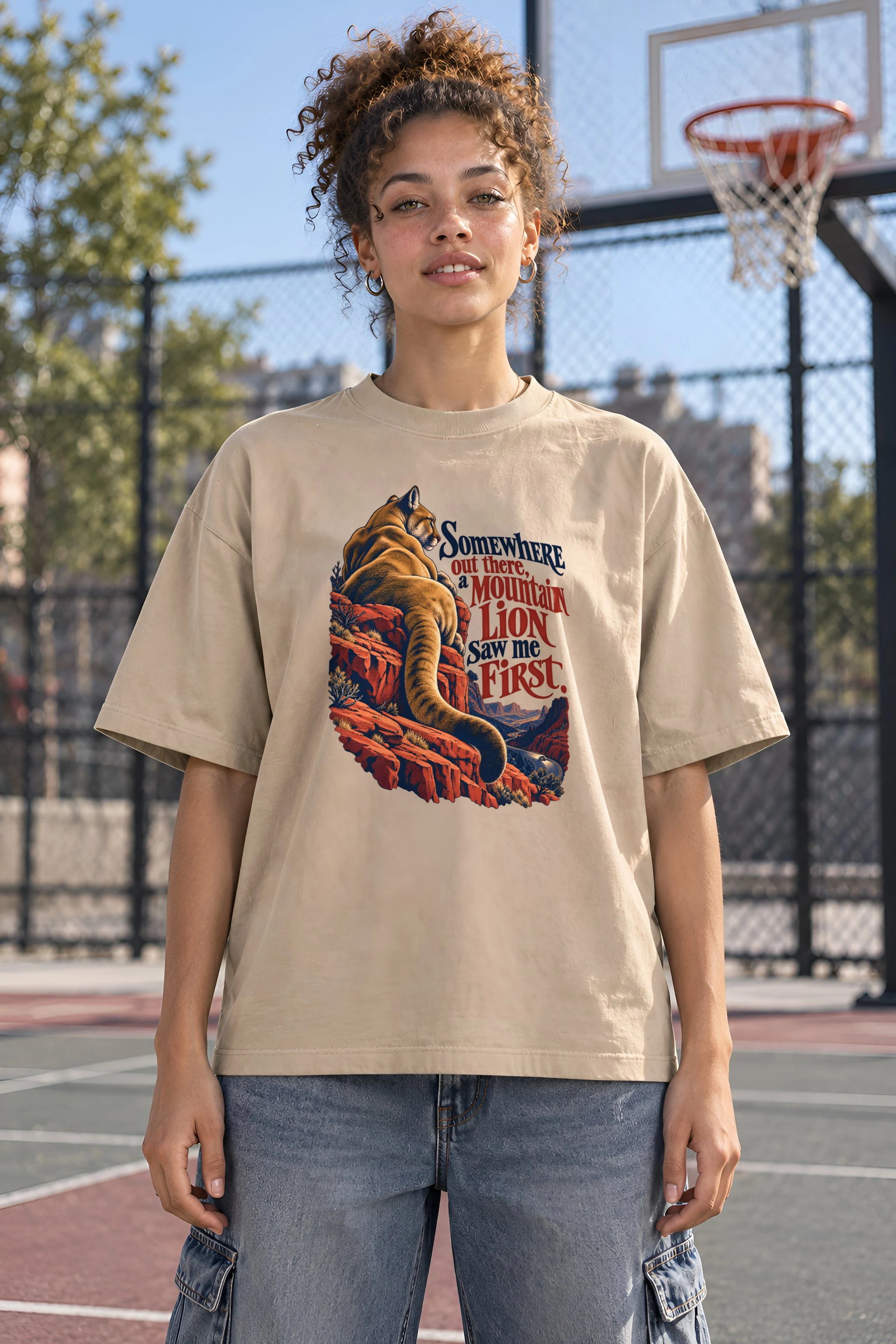 "Mountain Lion Saw Me First" Unisex Oversized Heavyweight Crewneck T-Shirt