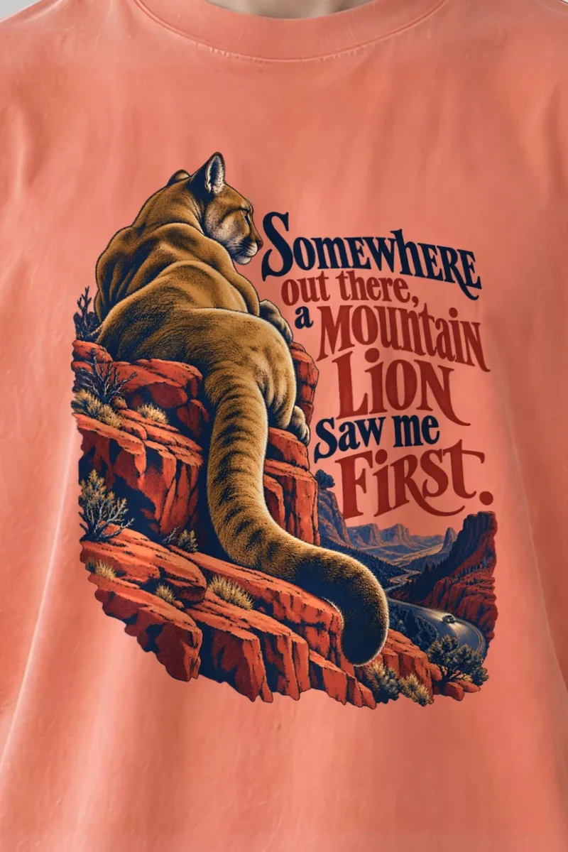 "Mountain Lion Saw Me First" Unisex Oversized Heavyweight Crewneck T-Shirt - the graphic up close