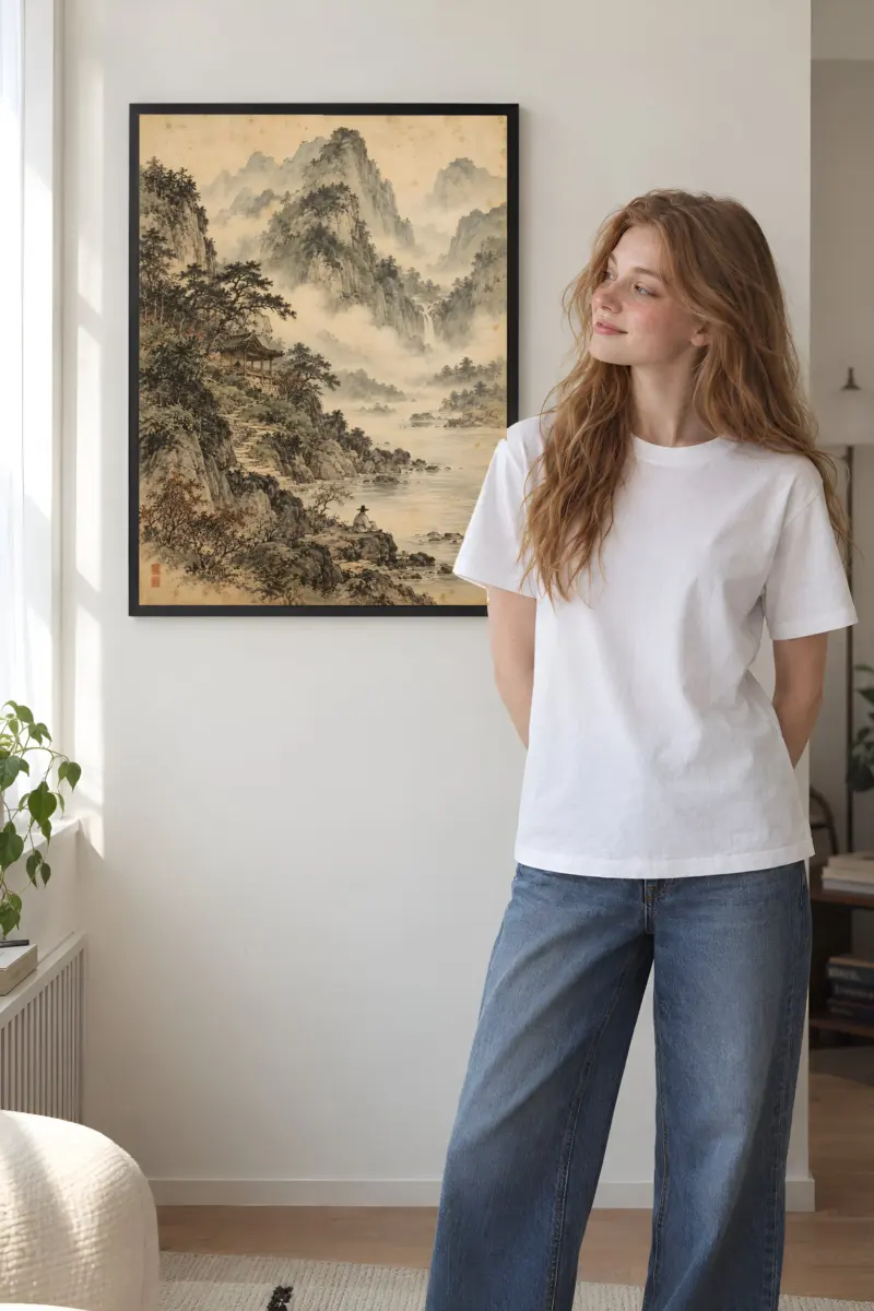 "Mountain Mist and Pine" Premium Wooden Framed Poster