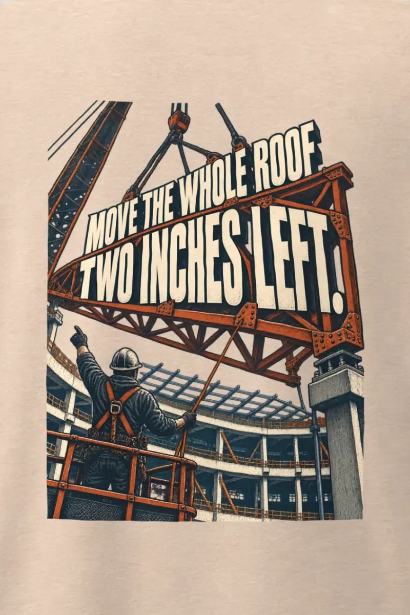"Move The Whole Roof" Men’s Oversized Heavyweight Crewneck T-Shirt - the graphic up close