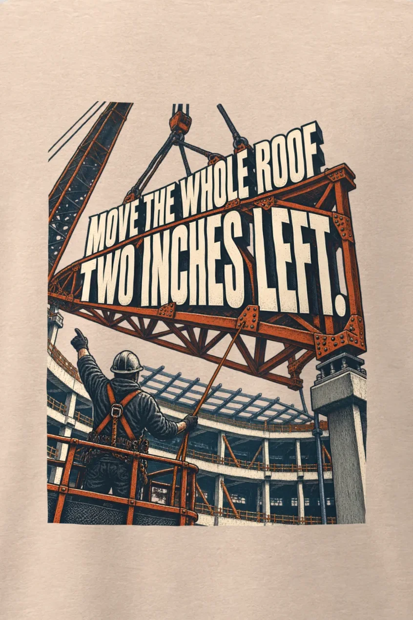 "Move The Whole Roof" Men’s Oversized Heavyweight Crewneck T-Shirt - the graphic up close
