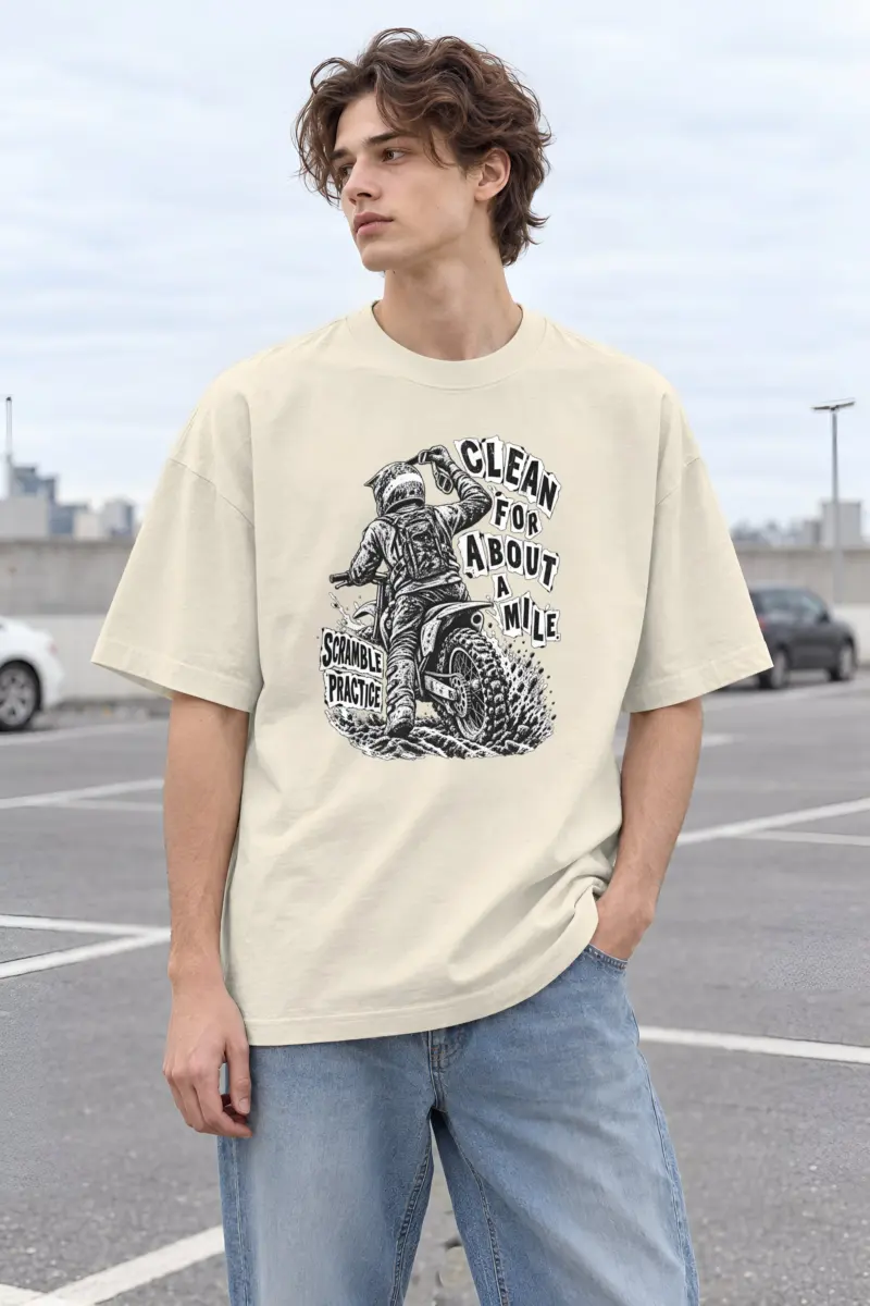 “Muddy Dirt Bike Rider” Men’s Oversized Heavyweight Crewneck T-Shirt