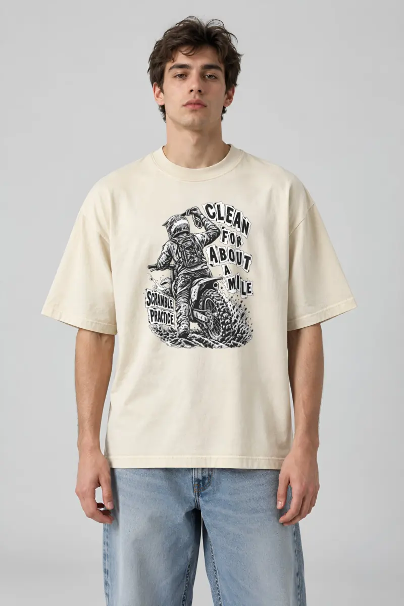 “Muddy Dirt Bike Rider” Men’s Oversized Heavyweight Crewneck T-Shirt