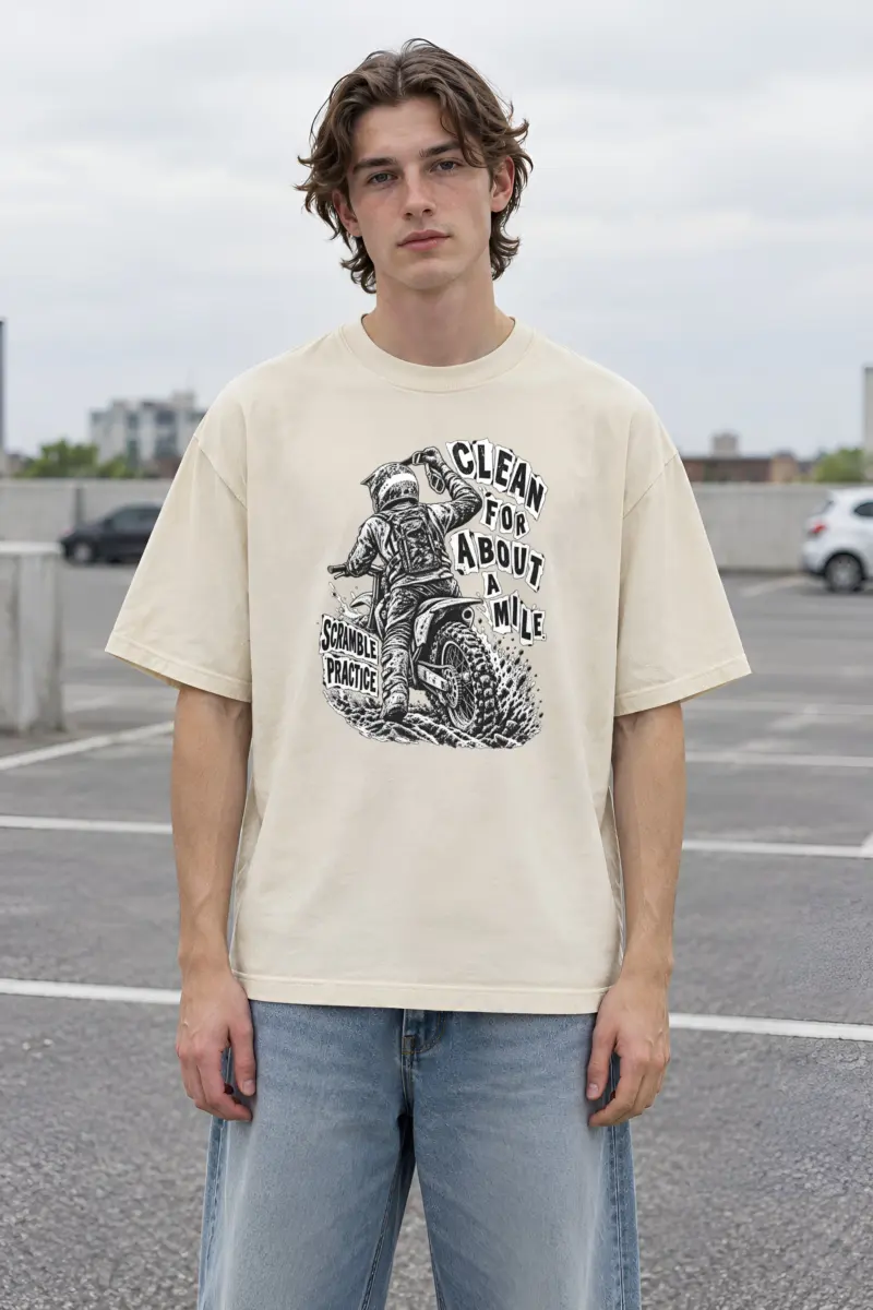"Muddy Dirt Bike Rider" Men's Oversized Heavyweight Crewneck T-Shirt