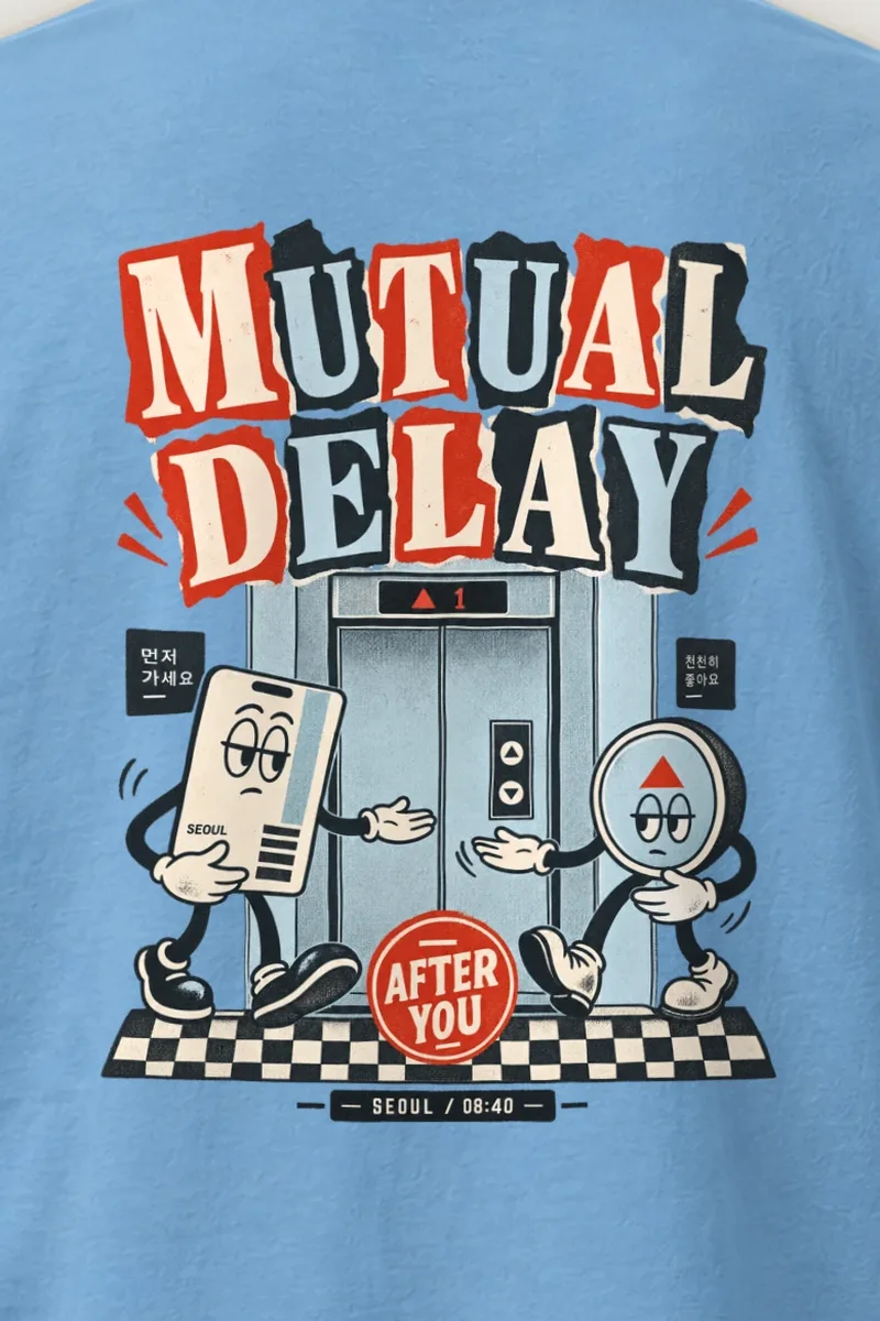 "Mutual Delay" Heavyweight Unisex Crewneck T-shirt - the graphic up close