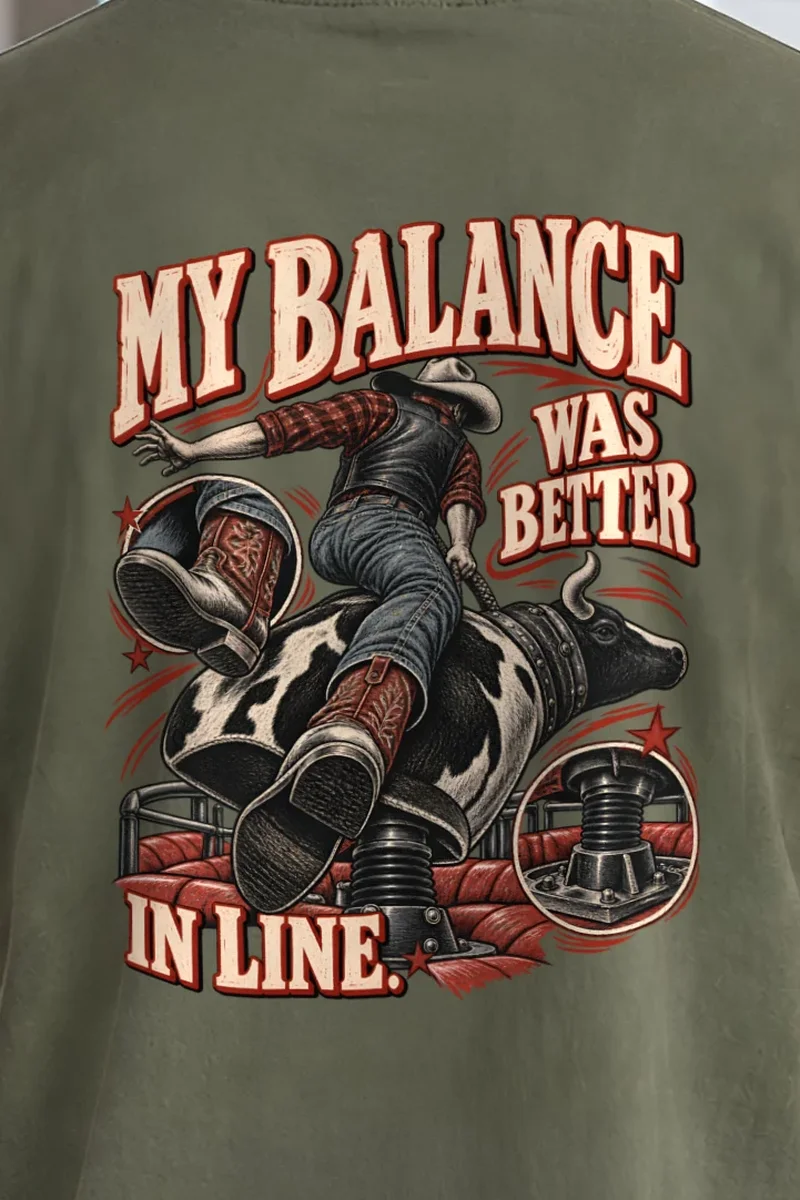 "My Balance Was Better in Line" Heavyweight Unisex Crewneck T-shirt - the graphic up close