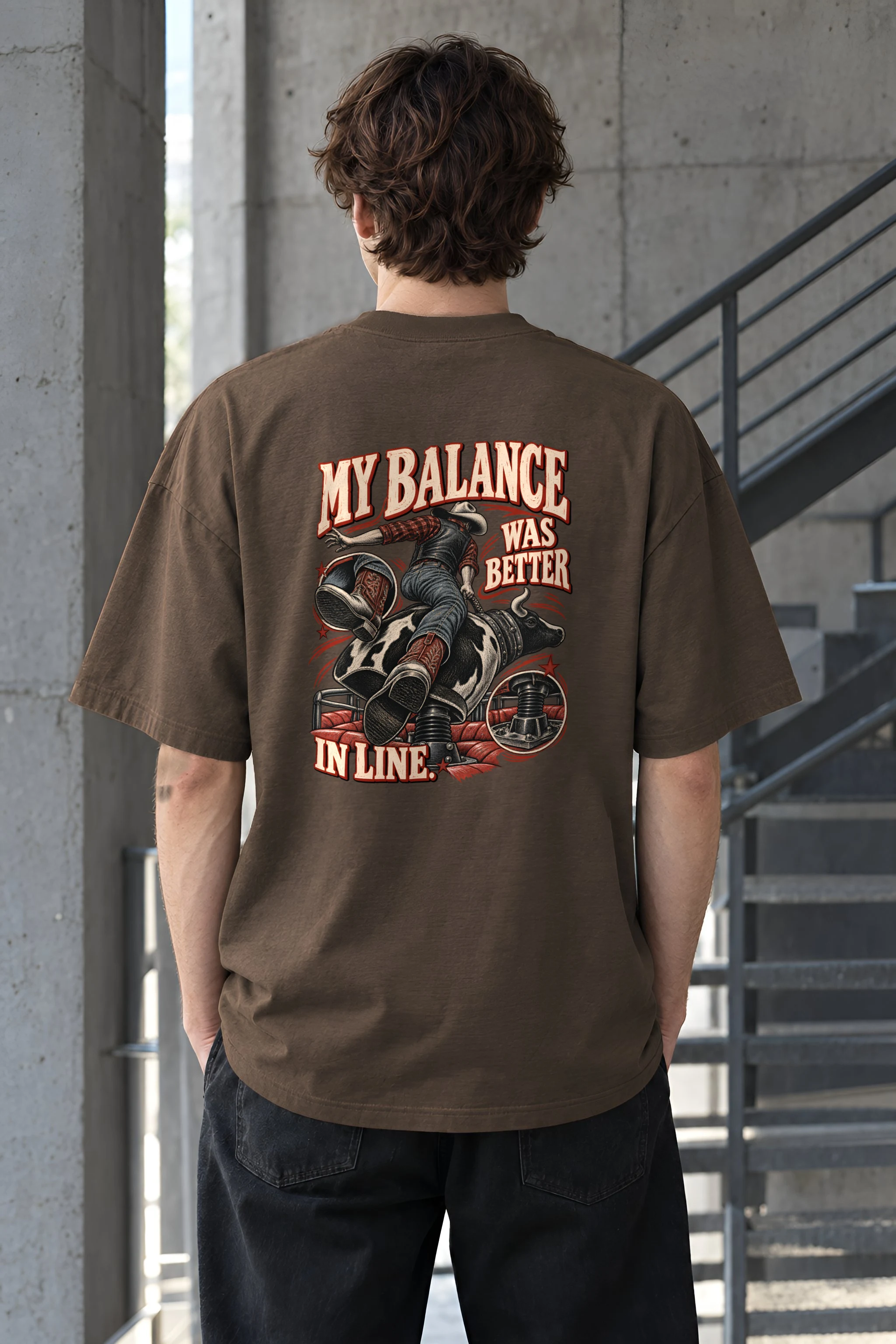 "My Balance Was Better in Line" Men's Oversized Heavyweight Crewneck T-Shirt