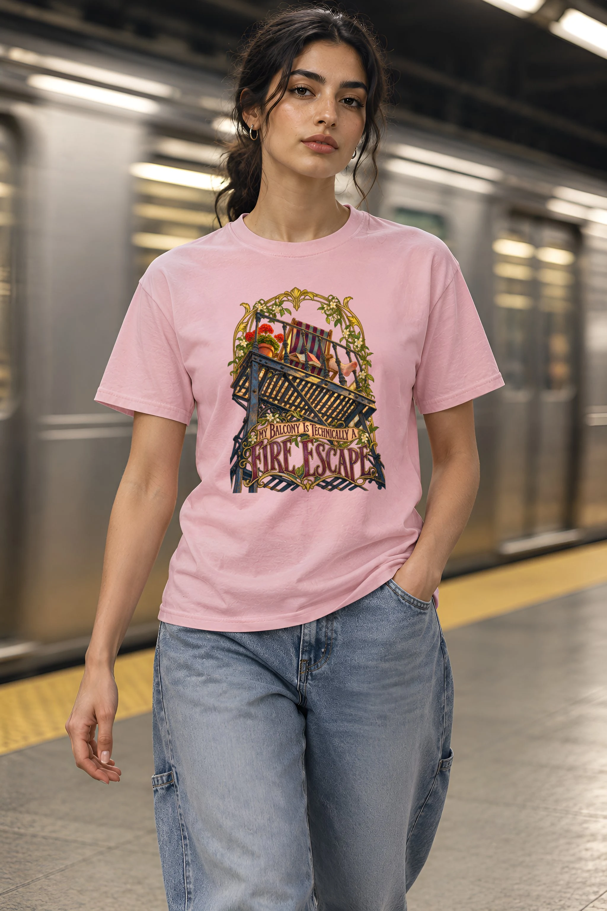 "My Balcony Is Technically a Fire Escape" Heavyweight Unisex Crewneck T-shirt