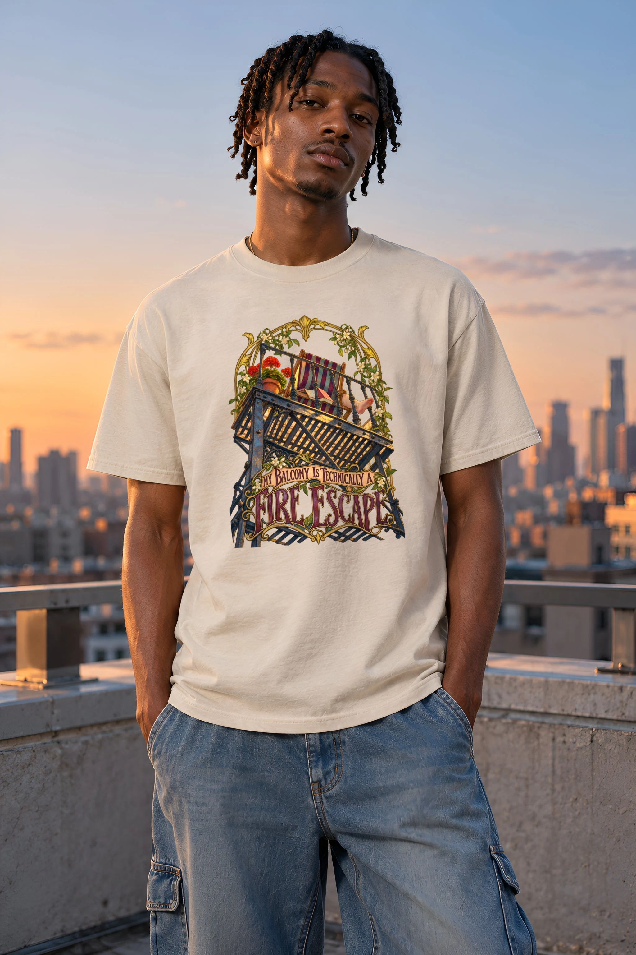 "My Balcony Is Technically a Fire Escape" Heavyweight Unisex Crewneck T-shirt