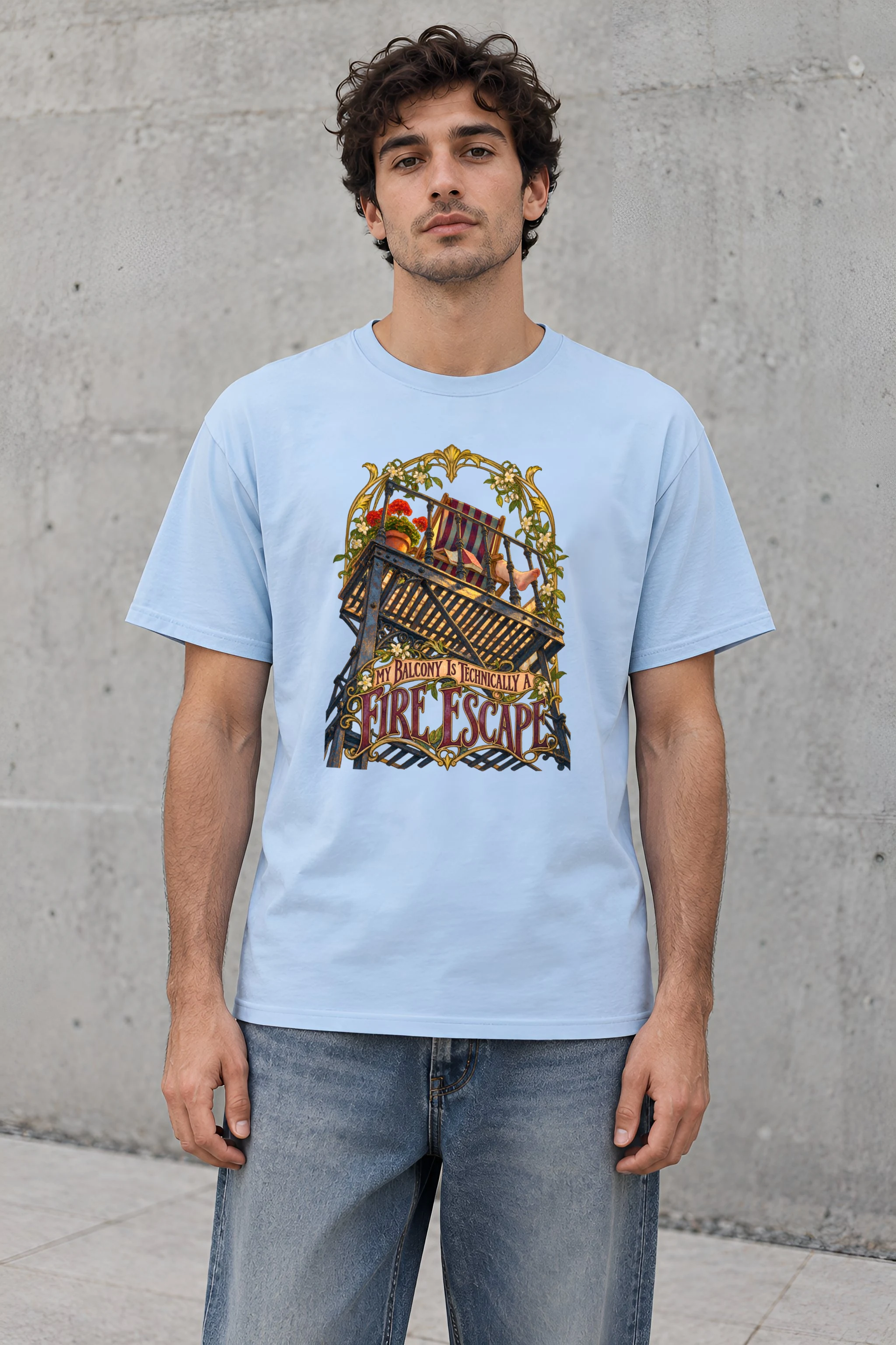 "My Balcony Is Technically a Fire Escape" Heavyweight Unisex Crewneck T-shirt