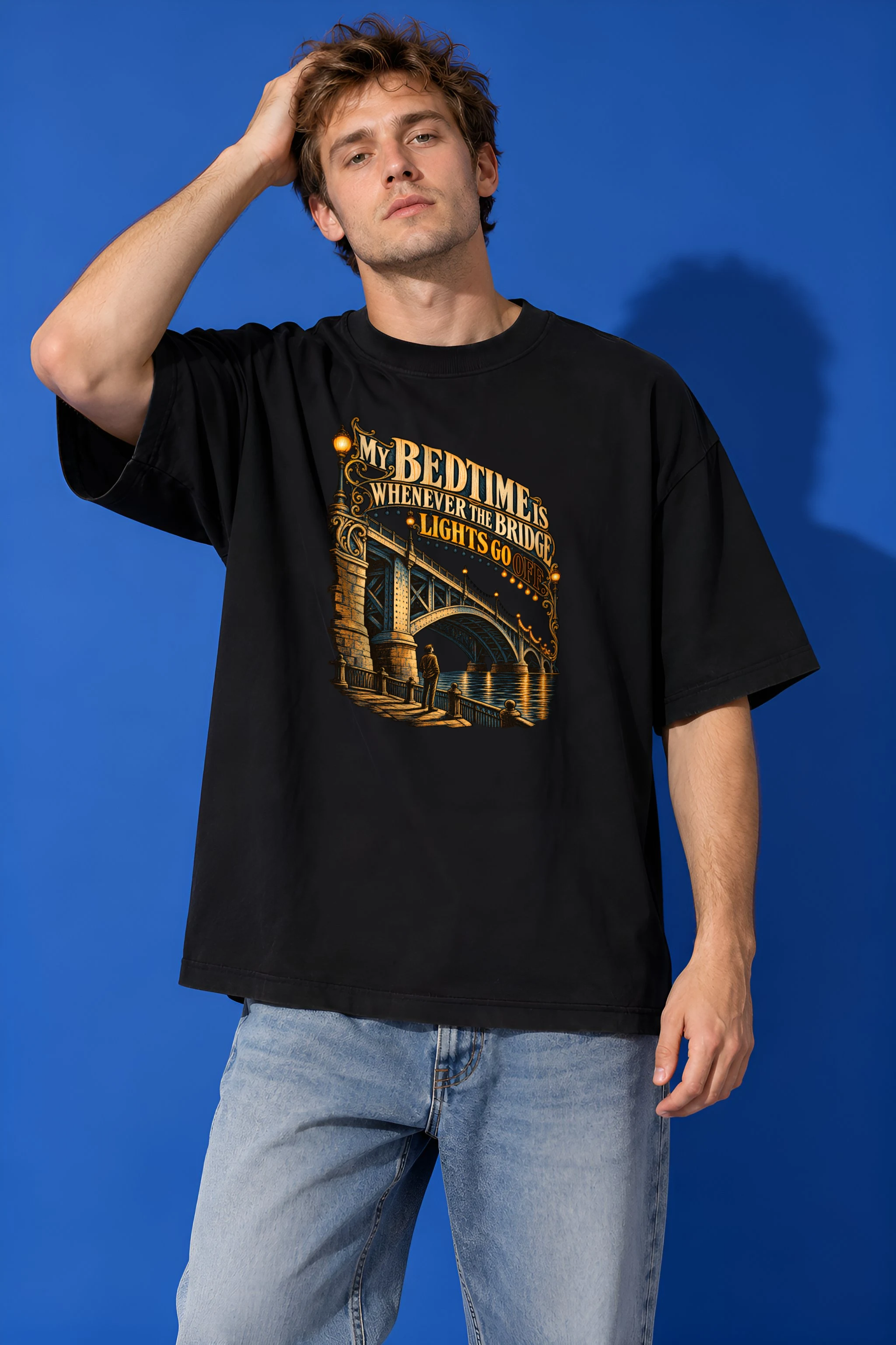 "My Bedtime Is Whenever" Unisex Oversized Heavyweight Crewneck T-Shirt