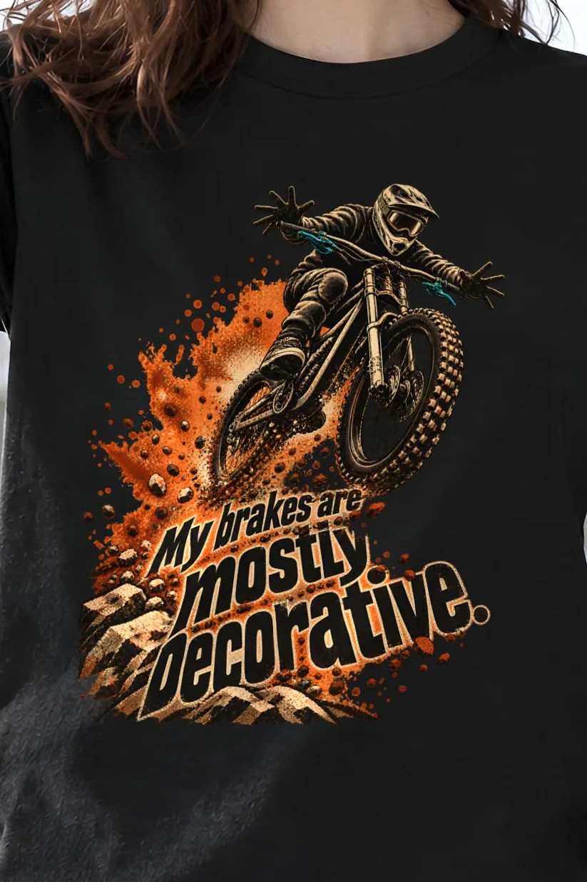 "My Brakes Are Mostly Decorative" Heavyweight Unisex Crewneck T-shirt - the graphic up close
