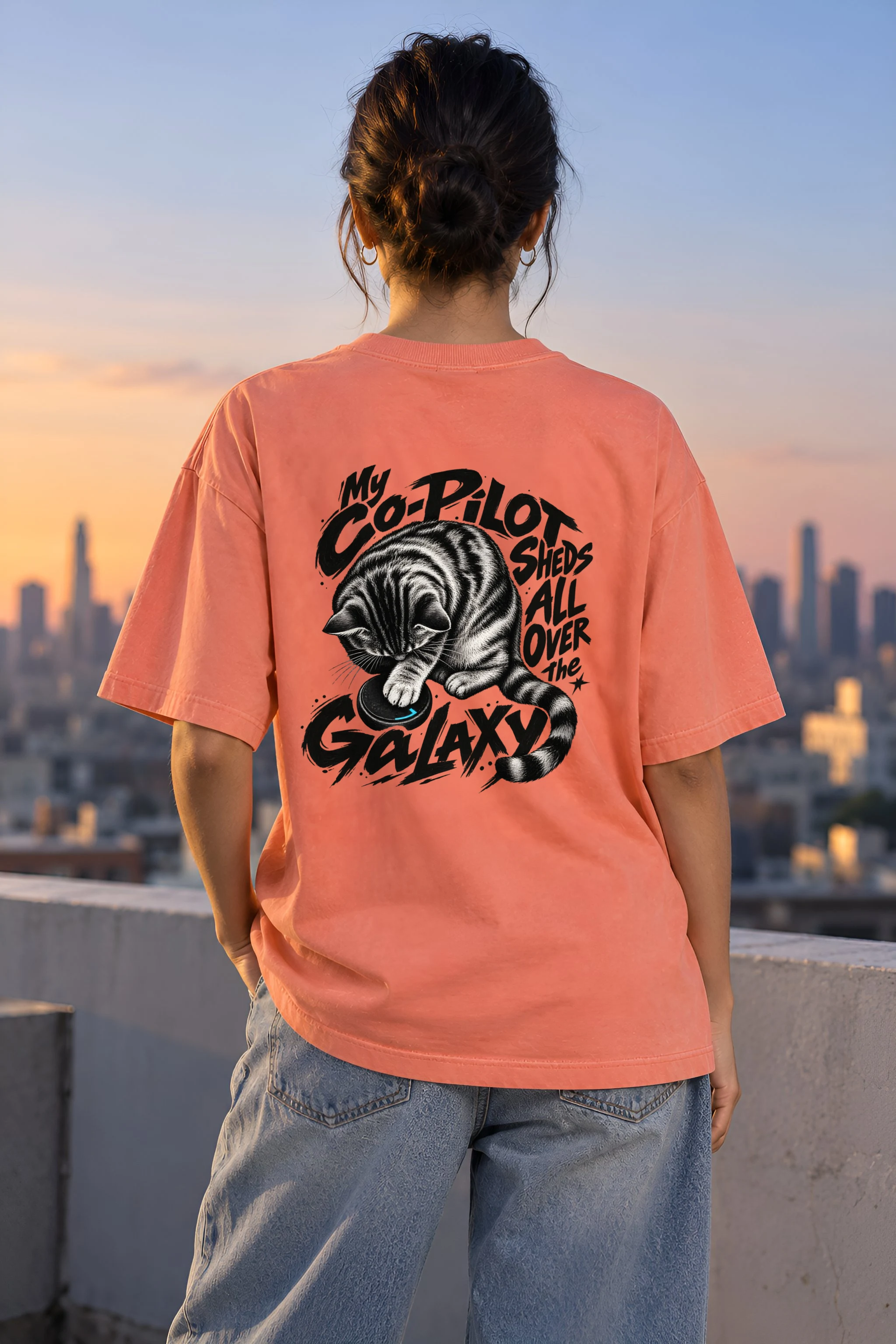 "My Co-Pilot Sheds All Over the Galaxy" Unisex Oversized Heavyweight Crewneck T-Shirt