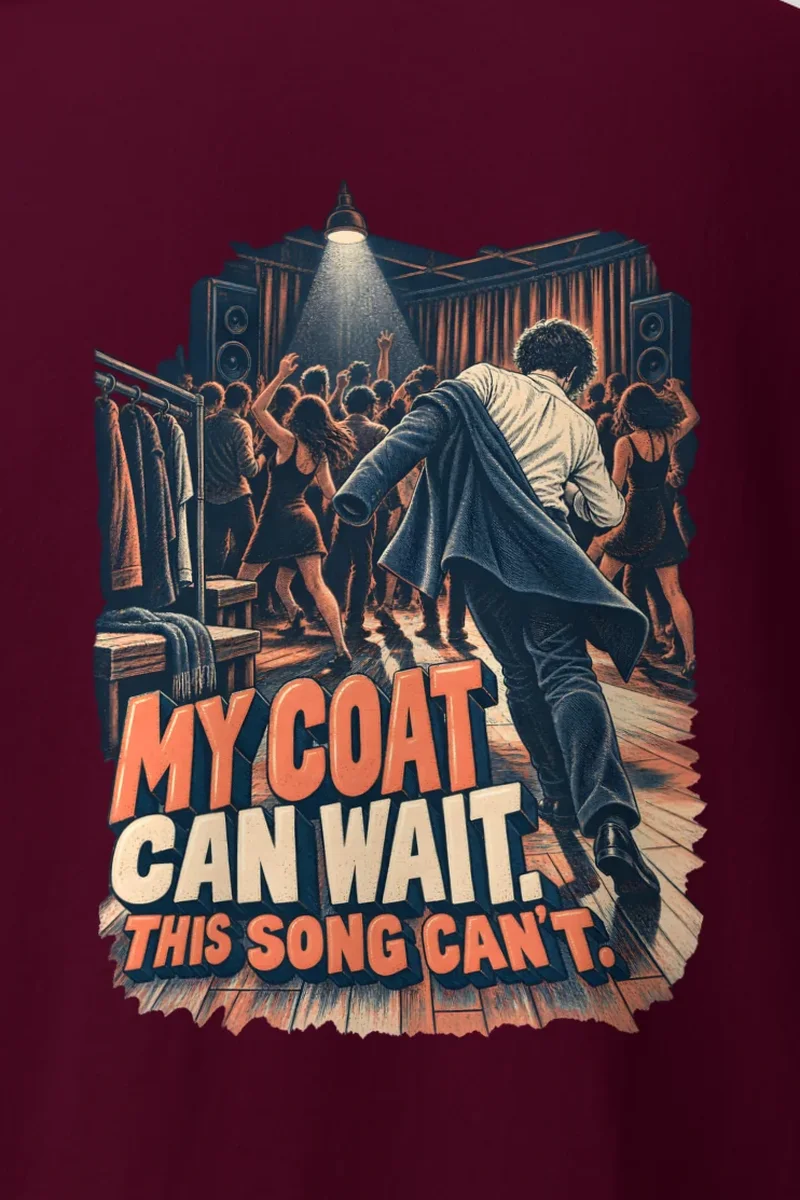 "My Coat Can Wait" Heavyweight Unisex Crewneck T-shirt - the graphic up close