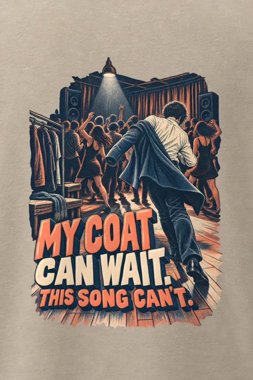 "My Coat Can Wait" Men’s Oversized Heavyweight Crewneck T-Shirt - the graphic up close
